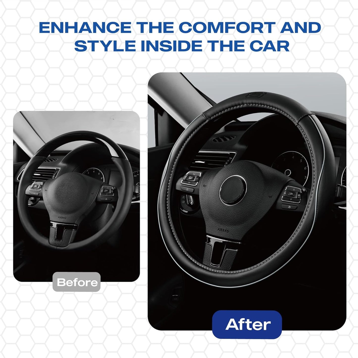 Skechers Memory Foam Steering Wheel Cover,Piping Microfiber Leather Steering Wheel Cover Sporty Universal Fit 14" 1/2-15" Car Wheel Protector for Men Women Fit Suvs,Vans,Sedans,Car,Trucks,Gray