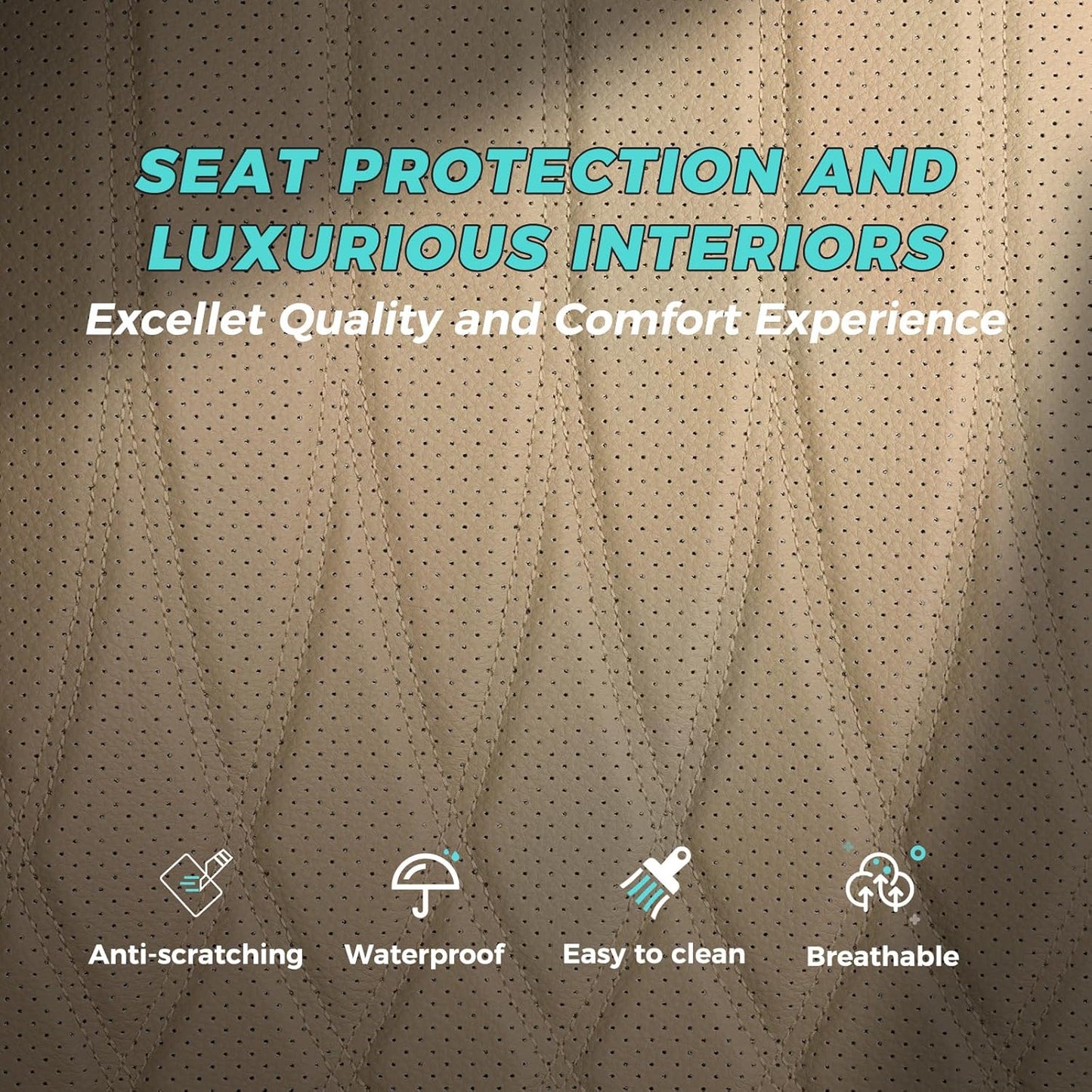 Seat Covers for Honda Civic Sedan LX 2016 2017 2018 2019 2020 2021, Faux Leather Car Seats Cover Full Set (Rear Row Solid & No Folding Backrest)-Beige