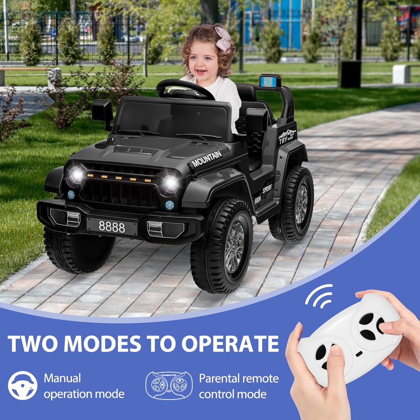 12V Kids Ride on Truck Car, w/Parent Remote Control, Twin 35w Motors, 3 Speeds, LED Lights, Music & Horn, Spring Suspension, Kids Electric Vehicles Toy for 3-5 Years Old Boys Girls Gift, Black