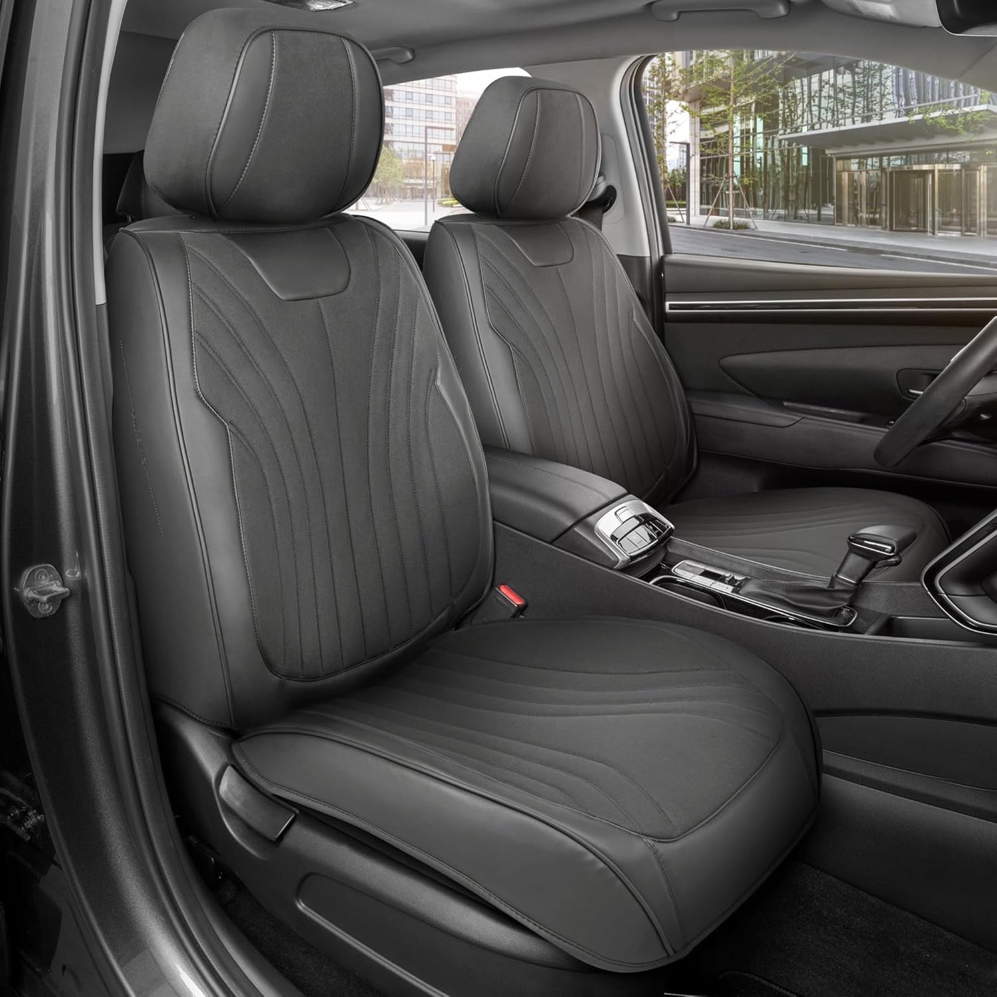 Elite Edition Faux Leather & Suede Seat Covers for Cars, Trucks, & SUV - 2 Charcoal Car Seat Covers for Front Seats - Universal Fit Car Accessories Automotive Interior Protector for Cars