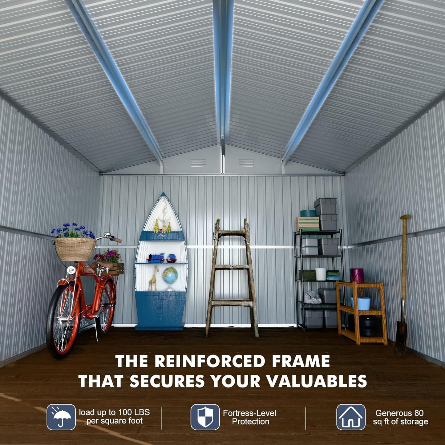 Metal Shed 8x10x6 FT - Steel Tool Storage with Sliding Door and Air Vents - Outdoor Bike Sheds for Garden, Backyard, Patio - Utility Storage Solution