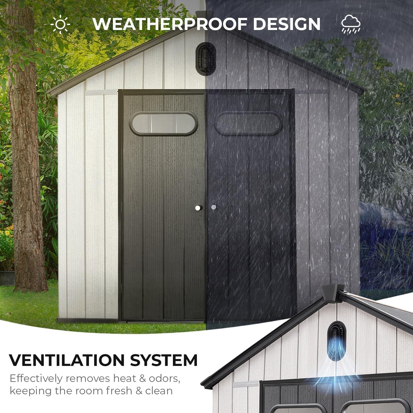 EconoHome 8x8 Ft Outdoor Storage Shed with Floor - Waterproof Shed with Lockable Door for Garden - Backyard, Tool Storage Use - Grey