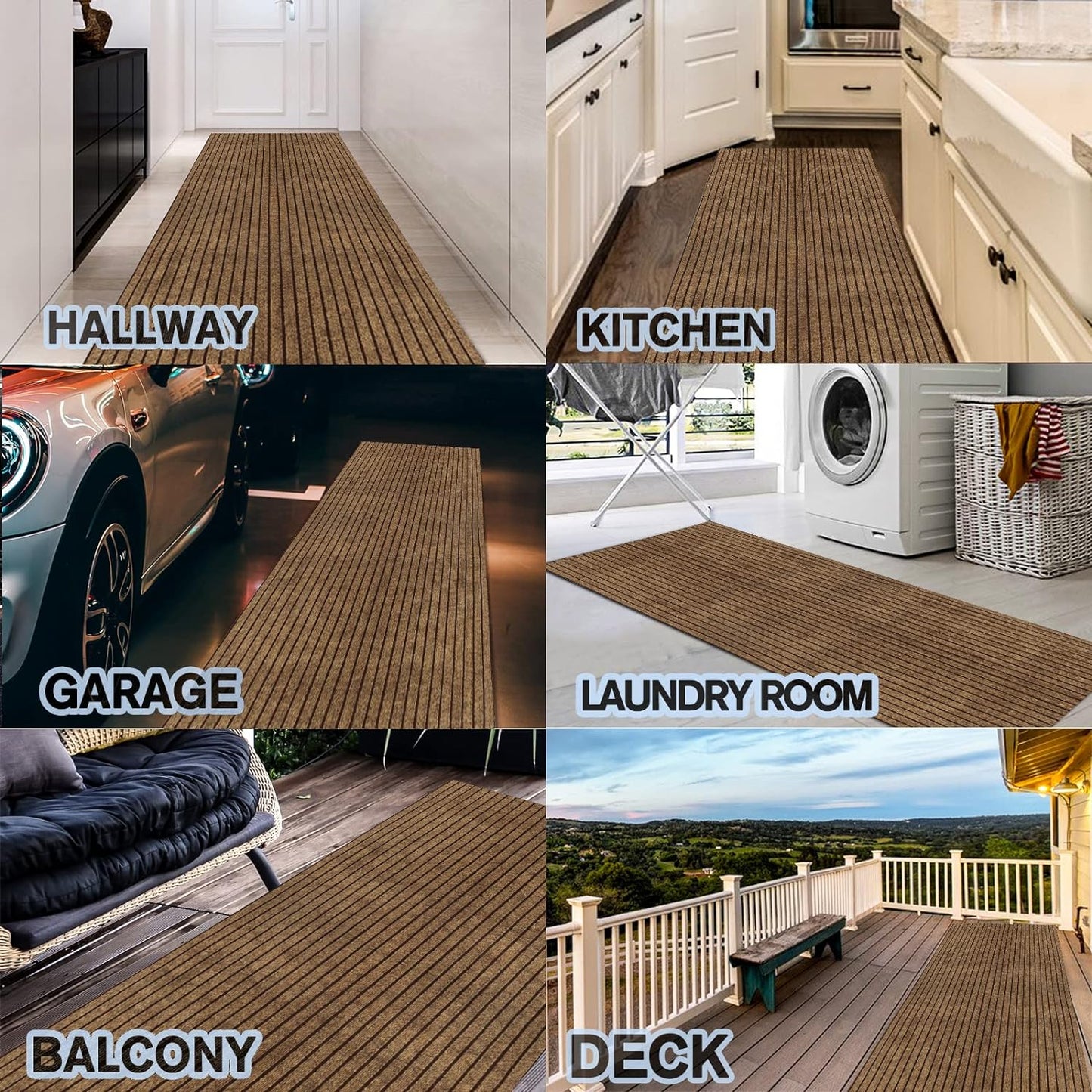 Custom Size Backed Non-Slip Area Rugs Runner, Easy Clean, Waterproof Runner Rugs for Hallway Entryway, Kitchen, Laundry, 3FT x 70FT, Brown Stripe