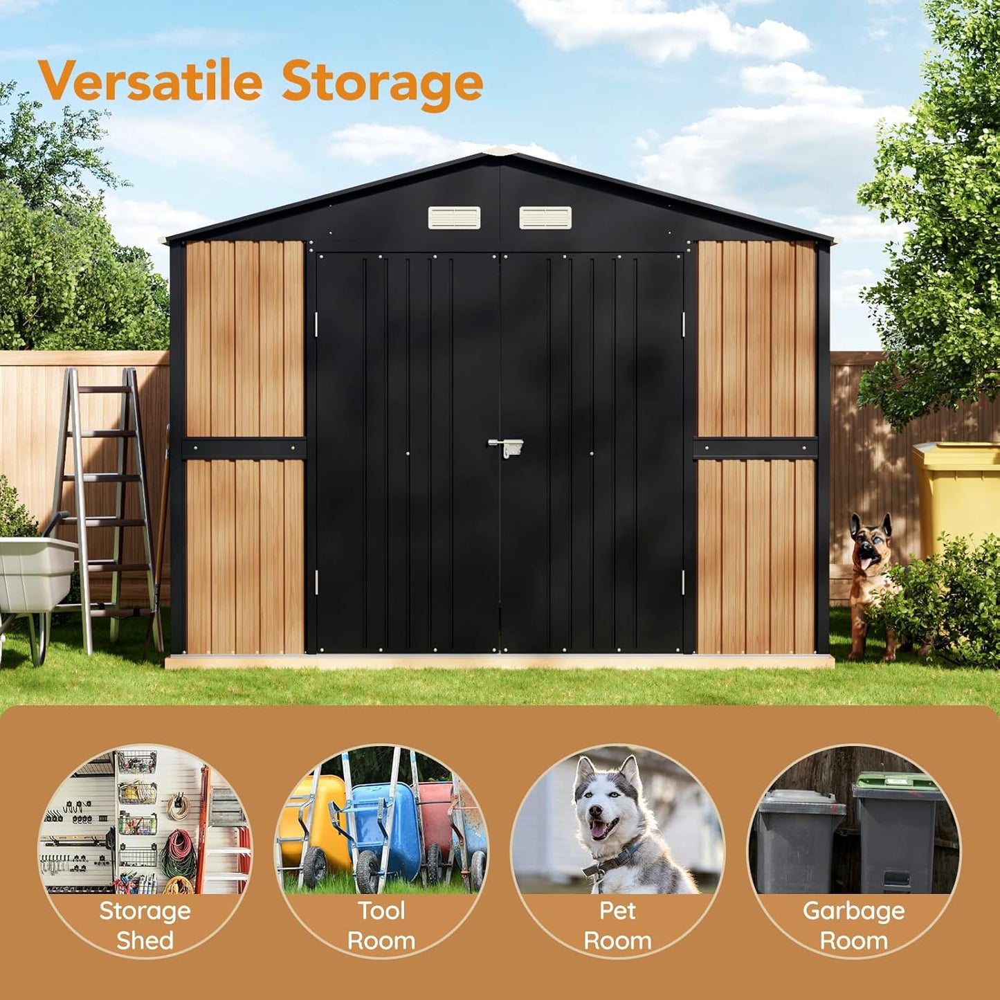 10X12 FT Outdoor Steel Storage Shed with Lockable Doors, 2 Windows, Garden Shed with Metal Frame Floor, Ideal for Backyard, Patio Storage,Chicken Coop(Wood Panels Not Included)