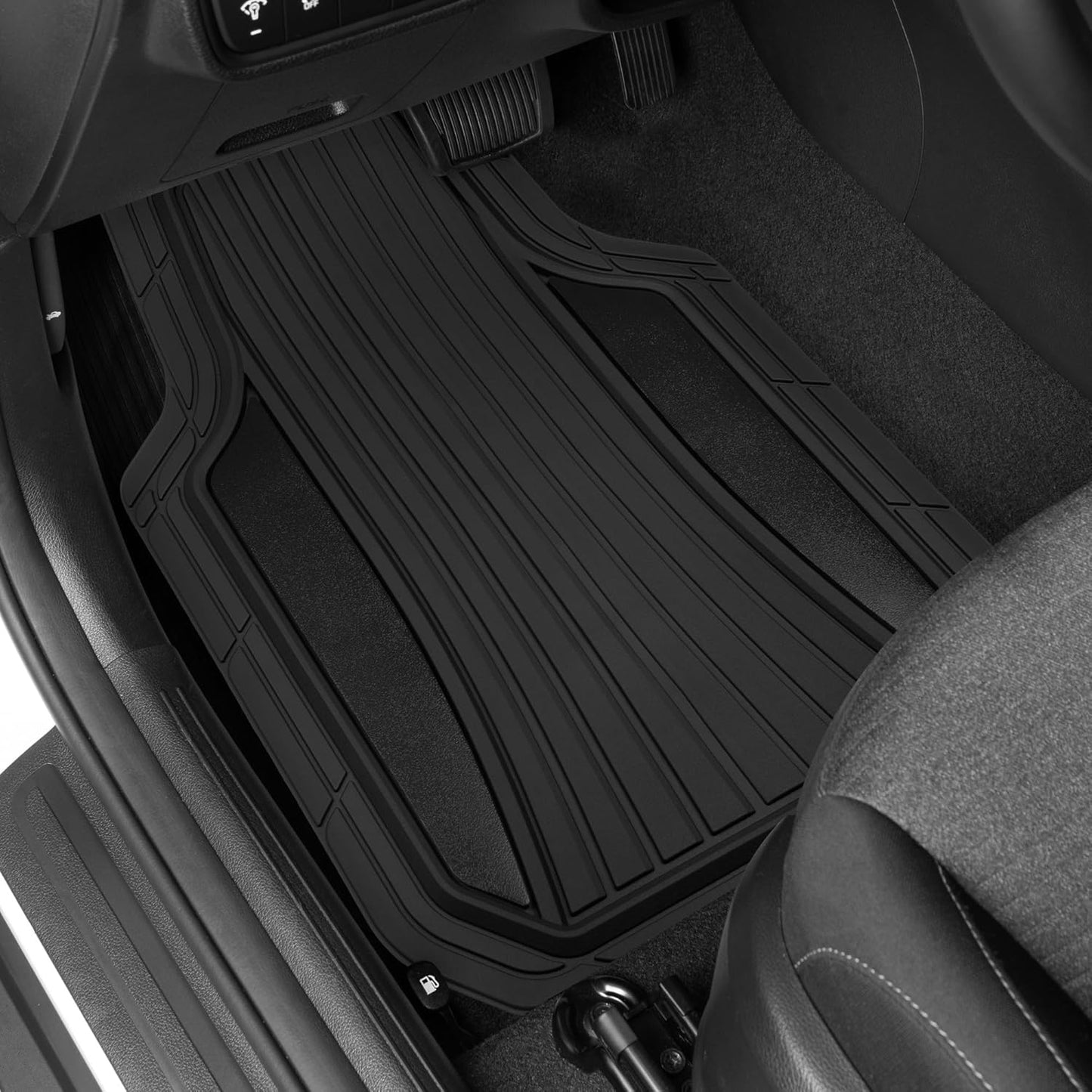 Motor Trend Rubber Car Floor Mats - Durable, All Weather Protection with Non-Slip Backing, Two Tone Accent - For Front and Rear, Black & Gloss Black