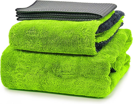 3 Pack Microfiber Towels for Car Detailing, 28" x 36" Extra Large Car Wash Drying Towels 16" x 16" Microfiber Edgeless No Scratches and Waffle Weave Absorbent Cloth for Truck, SUV