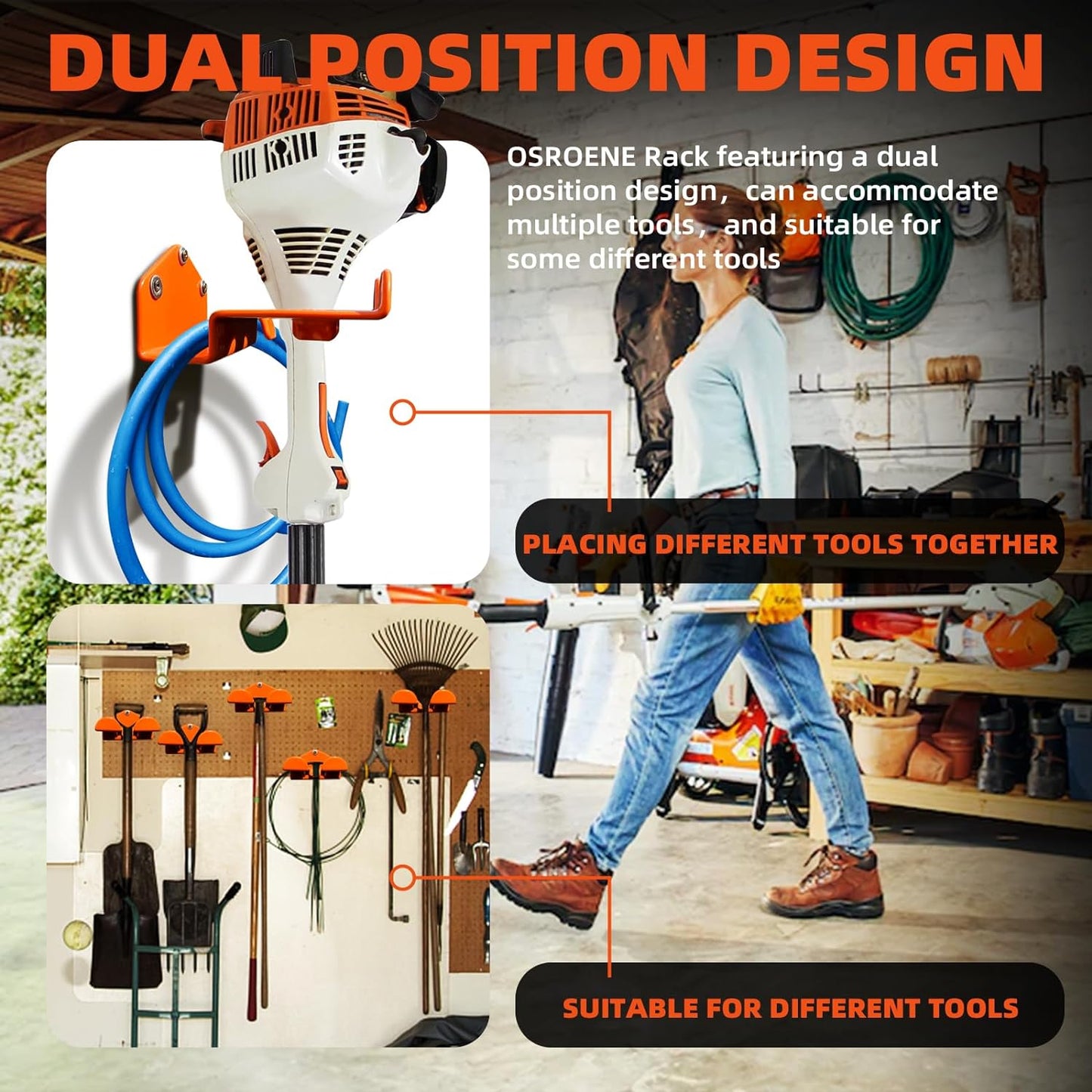 Weedeater Hanger, 2 Pack Weed Eater Hanger for Wall, Heavy Duty Weed Wacker Hooks for Garage, Garage Organization Storage Shed Organizer Mounted Trimmer Rack