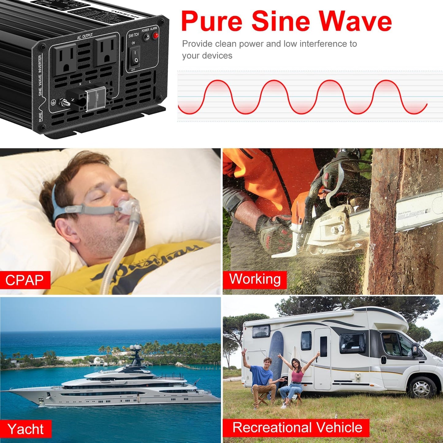 Xijia 1500W (Peak Power 3000W) Pure Sine Wave Inverter DC 72V to AC 120V 60HZ Solar Converter for Home Use car (DC72V (Range 60V-90V) 1500W)