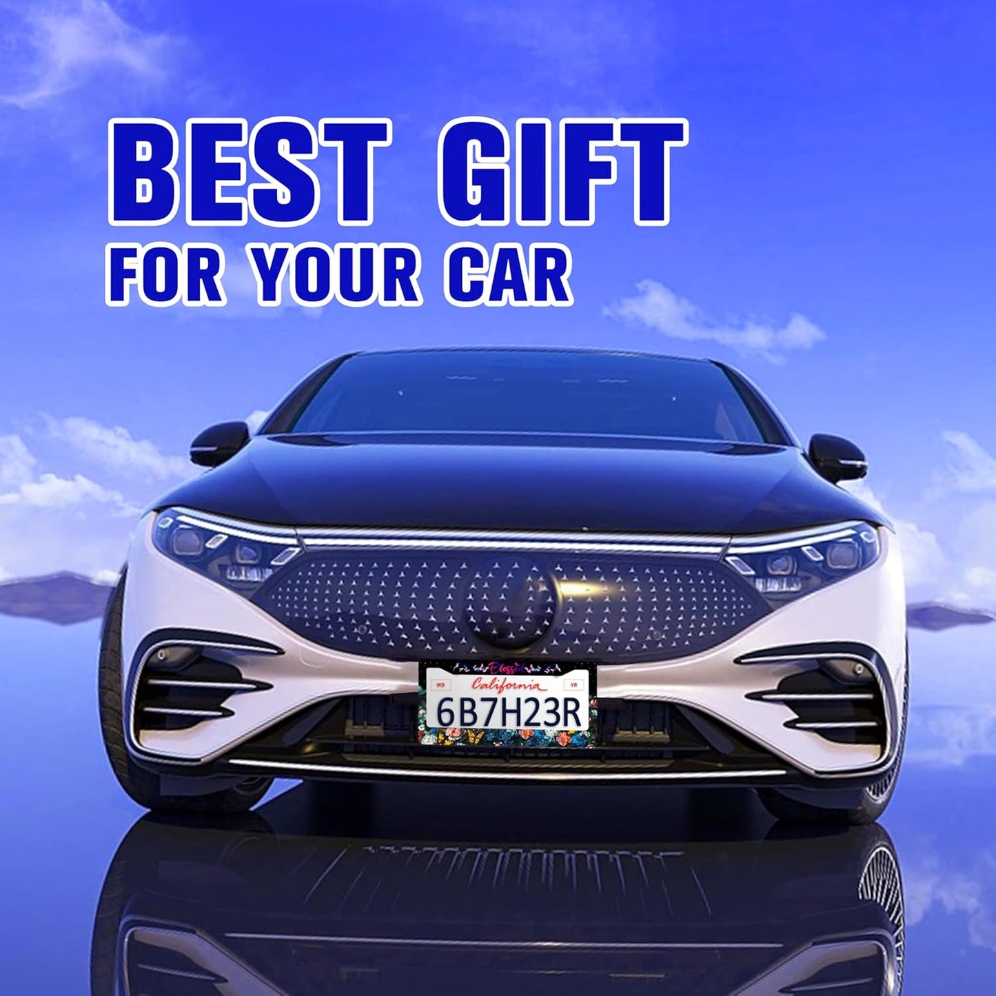 Blessed License Plate Frame Beautiful Butterfly Flowers License Plate Holders Funny Stainless Steel Auto Accessory Bracket 2 Hole with Screws Universal Us Car License Plate Frames 6x12 Inch