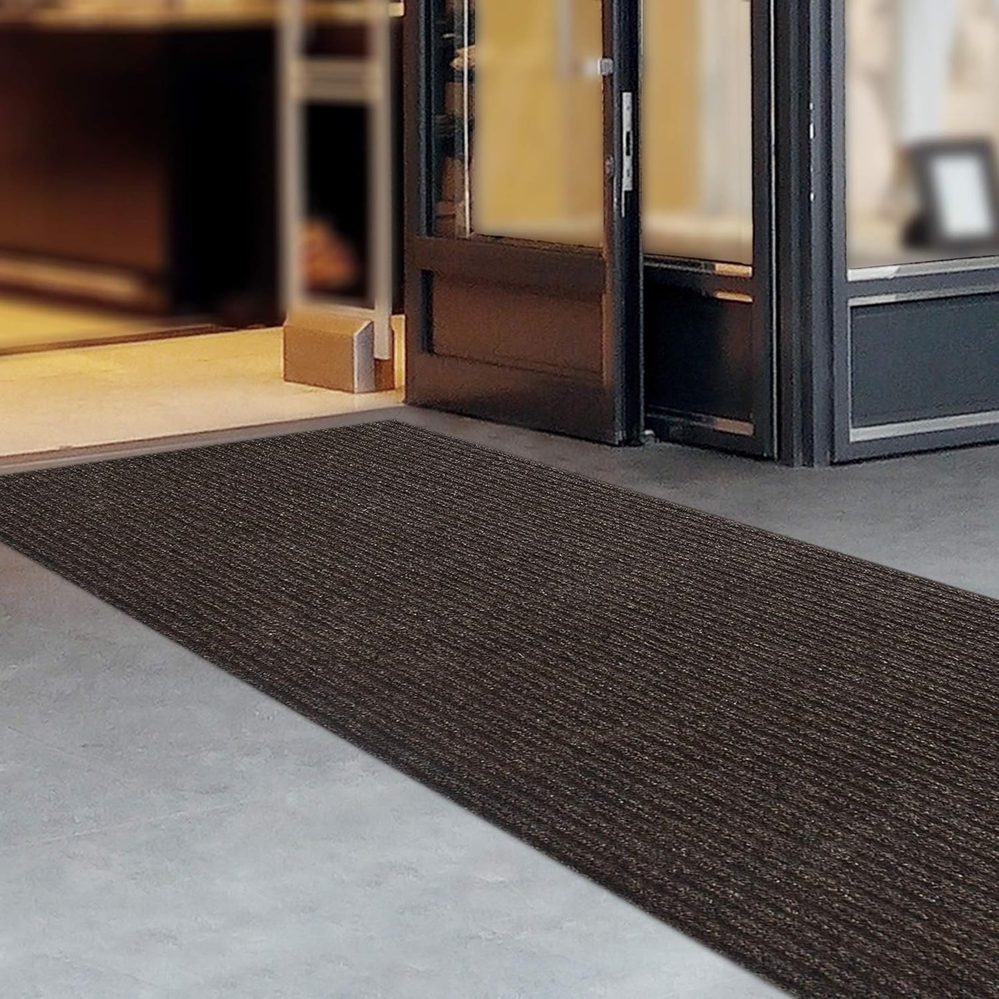 iCustomRug Spartan Weather Warrior Indoor/Outdoor Utility Ribbed Carpet Runner with Non-Slip Thermoplastic Rubber Backing, 3ft X 58ft in Brown