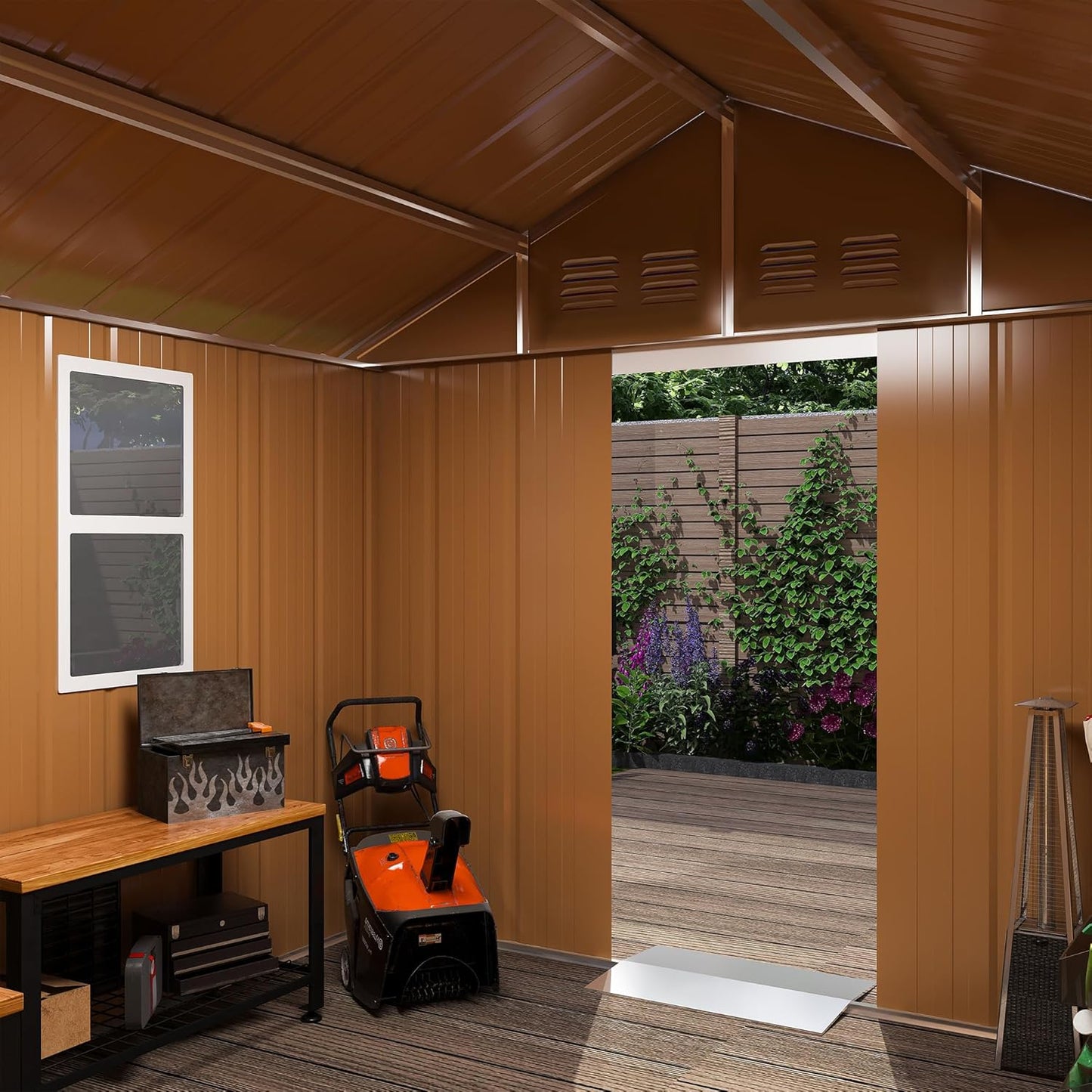 6 x 4 FT Outdoor Storage Shed, Metal Garden Tool Shed with Slooping Roof, Lockable Doors and Windows, All-Weather Weatherproof Blike shed for Garden, Patio, Lawn, Yellow