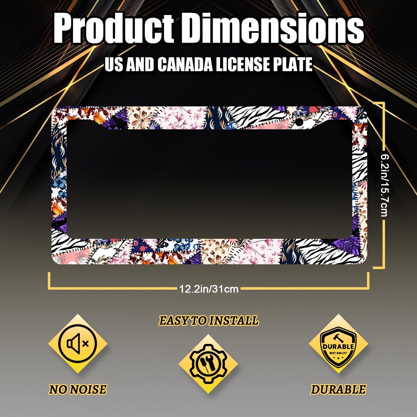 Abstract Art Flowers License Plate Frame Colorful Floral License Plate Holder Stainless Steel Funny Design 12.3" x 6.3"Compatible with Standard License Plate for USA Canada