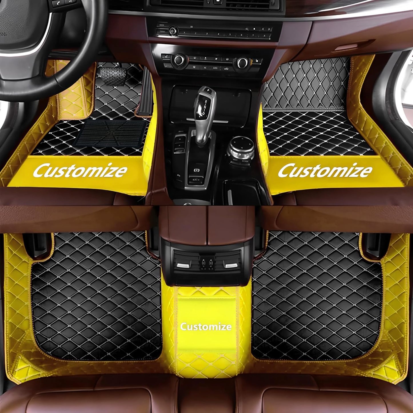 Custom Personalized Floor Mats for Cars，Luxury Full Coverage All Car Floor Mats，Anti-Slip Leather Car Mat Set ，Custom Floor Mats for 99% of Cars, Trucks & SUVs. (Yellow and Black)
