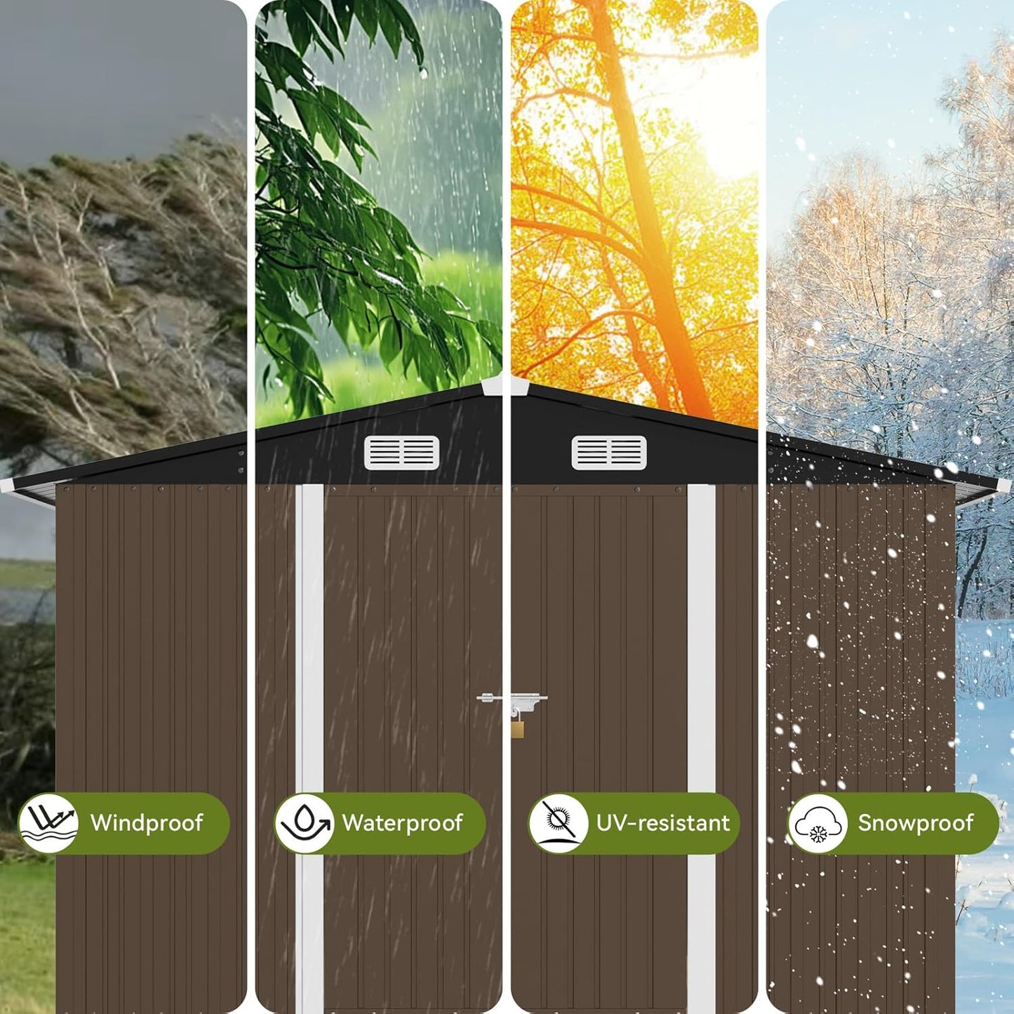 COMHOMA Shed Outdoor Storage Shed Metal,Lockable Doors Tool Sheds with Sloping Roof,Steel Garden Shed with Air Vent for Backyard,Patio,Lawn,Poolside (Brown, 10'*10')