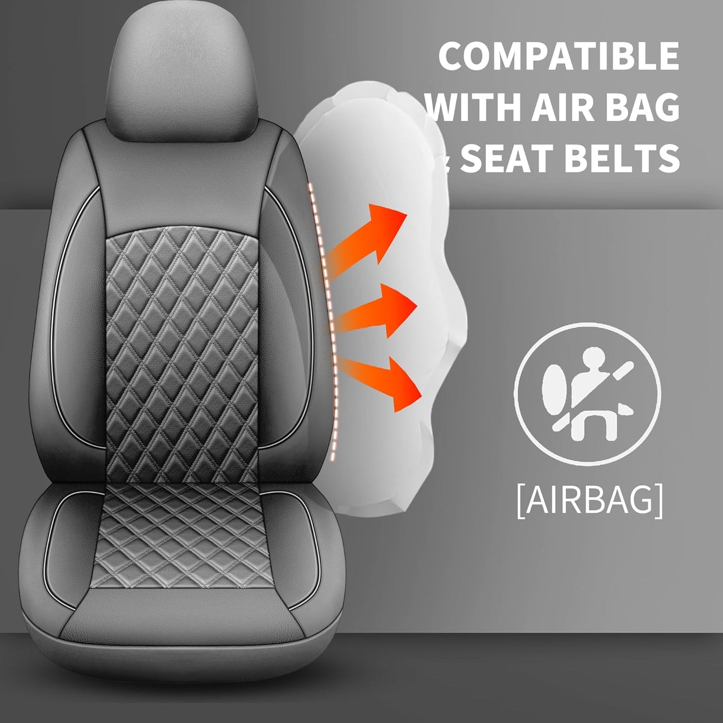 Leather Car Seat Covers,Breathable and Waterproof Napa Leather Automotive Seat Cover,Universal Interior for Cars,Sedans,SUVs,Vans,Trucks(2 Pieces,Front Seat,Grey,N3)