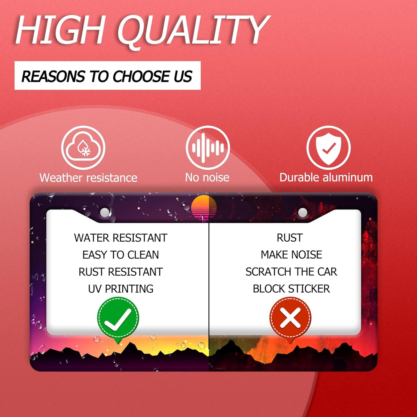 Mountain Sunset License Plate Frame Funny Mountains License Plate Frames Stainless Steel Accessories Cars Decor with 2 Holes and Screws Fits Standard Us Ca Vehicles License Plate Holder 12.2 X 6 Inch