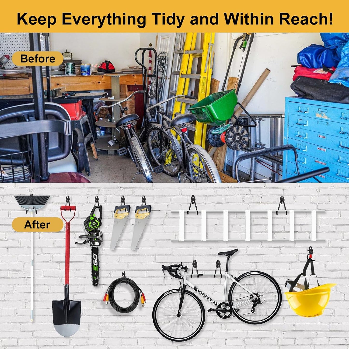 Steel Garage Hooks Wall Tool Organizer, 8 Pack Garage Storage Hook Heavy Duty Utility Storage Hangers Black for Ladders, Ropes, Garden Tools