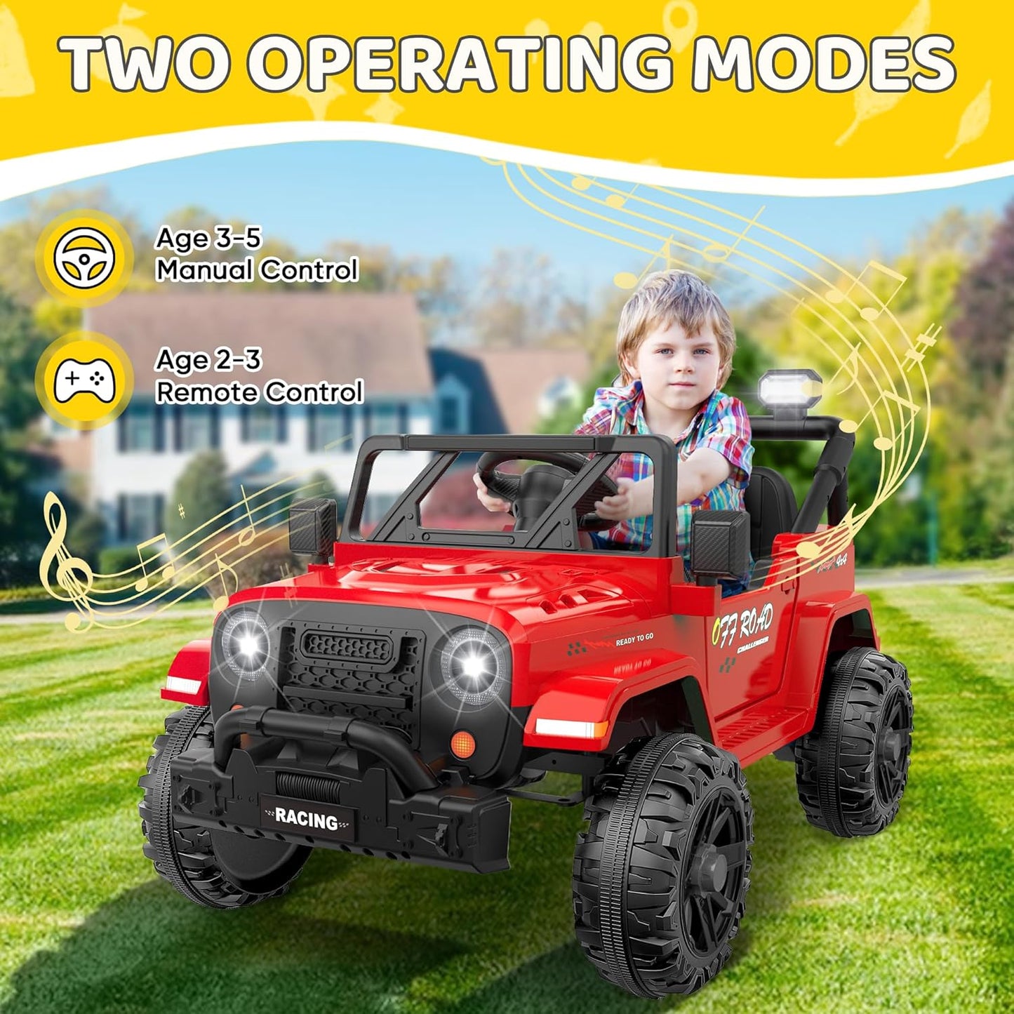 12V Ride On Truck Car with Remote Control, Kids Electric Vehicles with Bluetooth Music, Horn, 3 Speeds, 4 LED Lights, Soft Start, Ride-on Toy for Toddler Boys & Girls (Red)