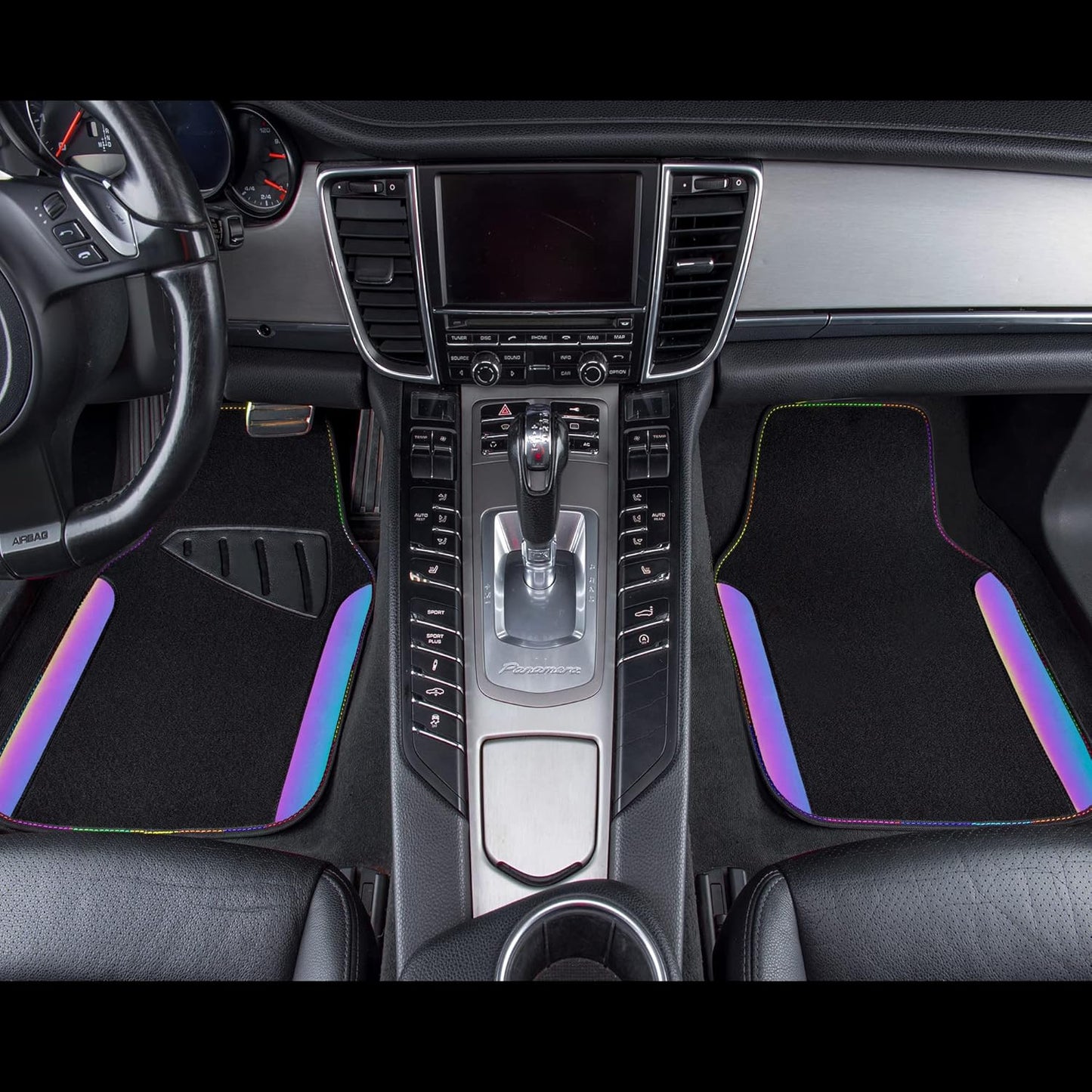 CAR PASS Chameleon Iridescent Reflective PU Leather&Waterproof Universal Carpet car Floor mats,Fit for 95% Suvs,Sedans,Vans,Trucks&Car Mat for Women(Reflective Color Change)