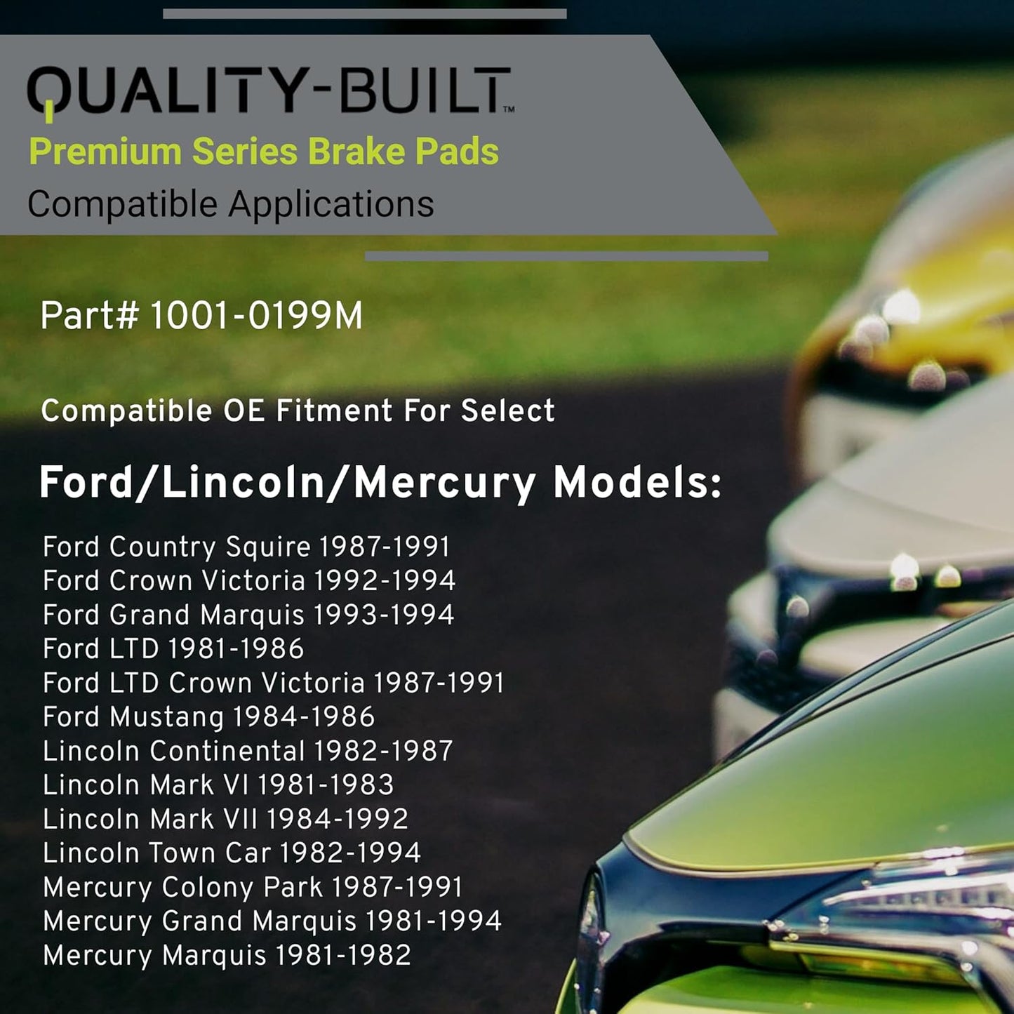 Premium Semi-Metallic Front Brake Pads (1001-0199M) Compatible with 1981-1994 Ford/Lincoln/Mercury (Colony Park/Continental/Country Squire/Crown Victoria/Grand Marquis & More)