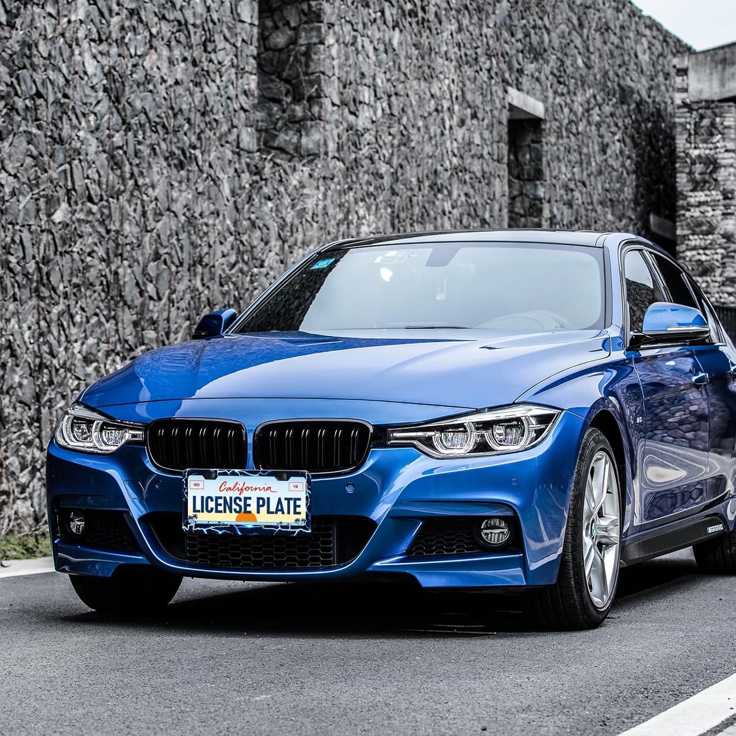 Blue Lightning License Plate Frames - 2 Pack Funny Thunder Stainless Steel License Plate Holder,Rust-Proof Waterproof Car Decorative Tag Frame with Screws Fasteners Caps