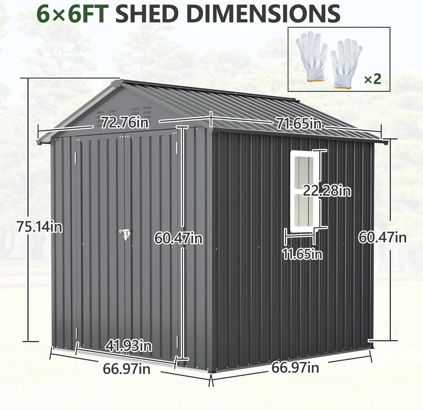 6x6 ft Metal Storage Shed Outdoor,Metal Steel Utility Tool Shed Storage House with Window and Floor Kit for Backyard Garden Patio Lawn Black