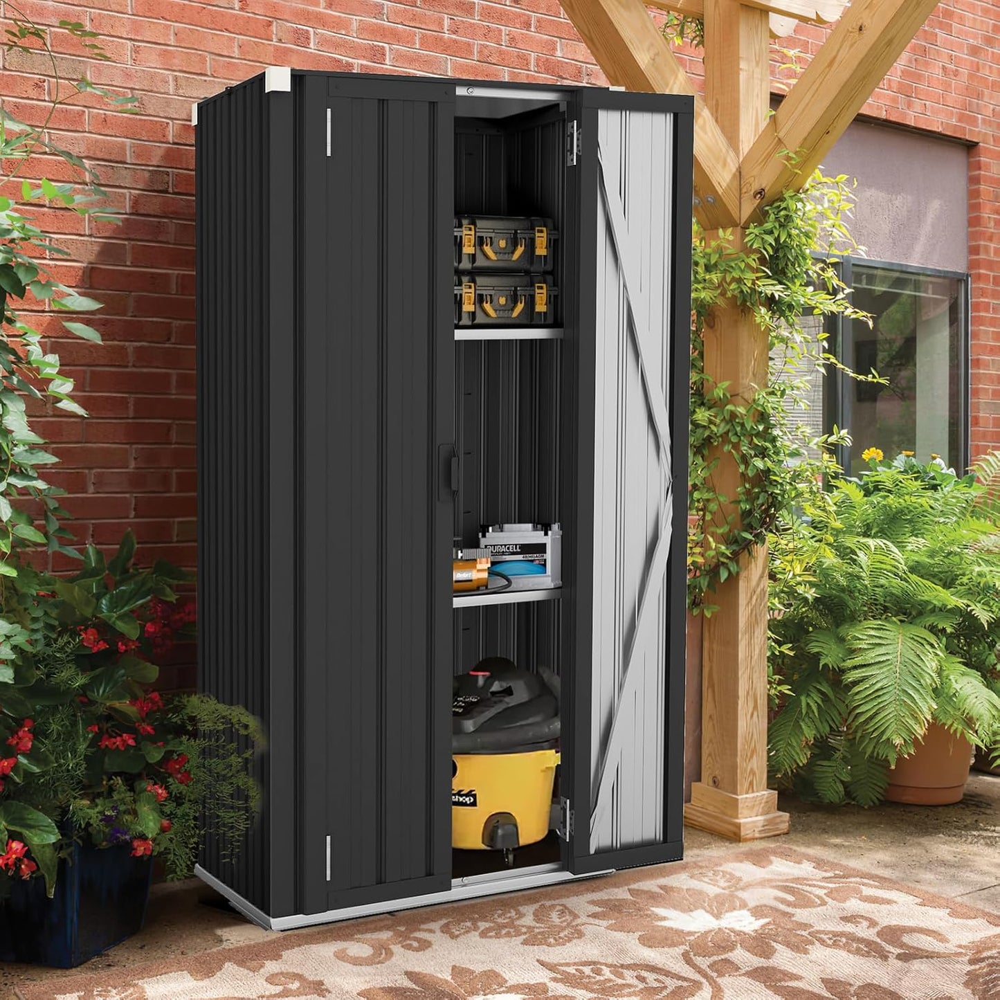 AECOJOY Outdoor Storage Cabinet, Outdoor Cabinets Waterproof with Shelves, Vertical Tall Garden Outdoor Cabinet, Sheds & Outdoor Storage Clearance Cabinet Weatherproof for Outside in Dark Grey