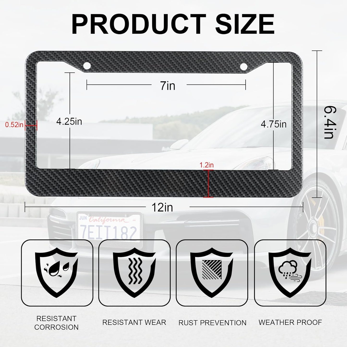 LivTee Carbon Fiber License Plate Frames, 2PCS Car License Plate Holder, 2 Holes Stainless Steel License Plate Covers, Automotive Exterior Accessories, Slim Design with Gasket Cover for US Cars