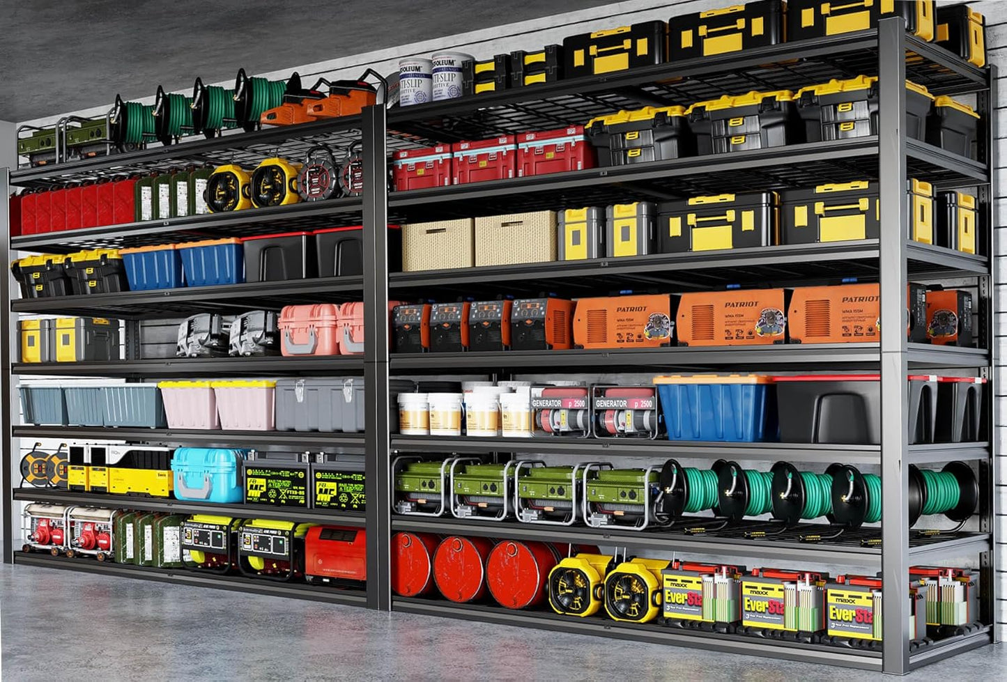 65" W Garage Shelving Heavy Duty, 7 Tier Garage Shelves, 65" W x 96" H x 24" D Adjustable Storage Shelving Unit, Commercial Metal Shelves for Warehouse, Basement,2 Pack