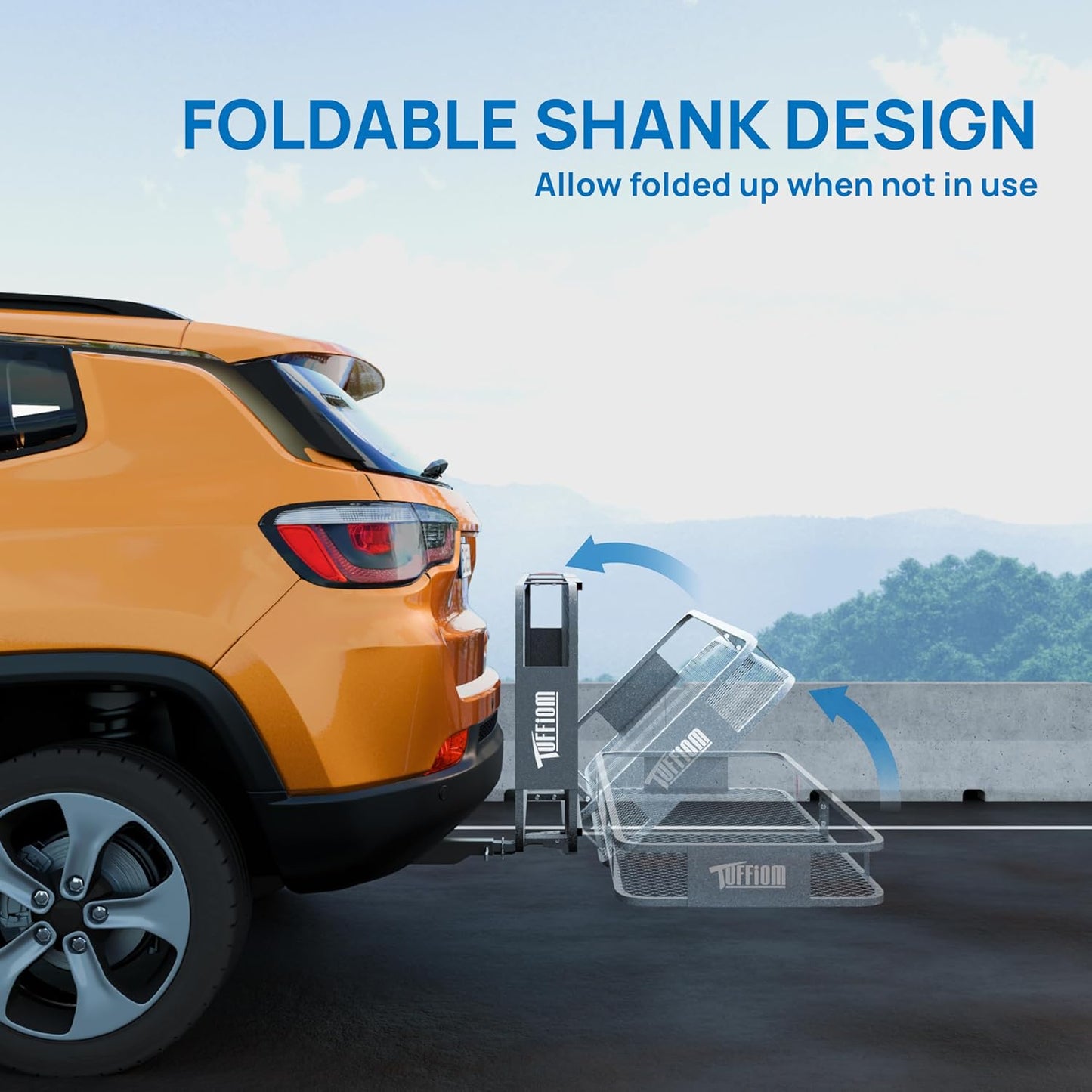 Bonnlo 60''X 20''X6'' Folding Hitch Mount Cargo Carrier Basket with Stablizer, Waterproof Bag, Net, Straps, 500 LBS Capacity Rear Luggage Rack Basket Fits Sedan, SUV, TAN