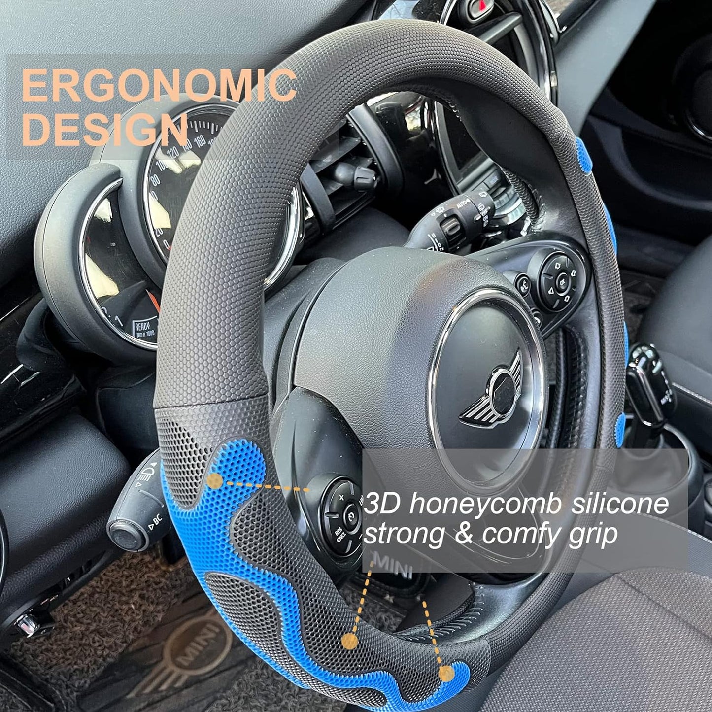 PINCTROT Comfy Grip Steering Wheel Cover, Anti-Slip Design, Universal 14.5-15 Inch(Silicone Blue)