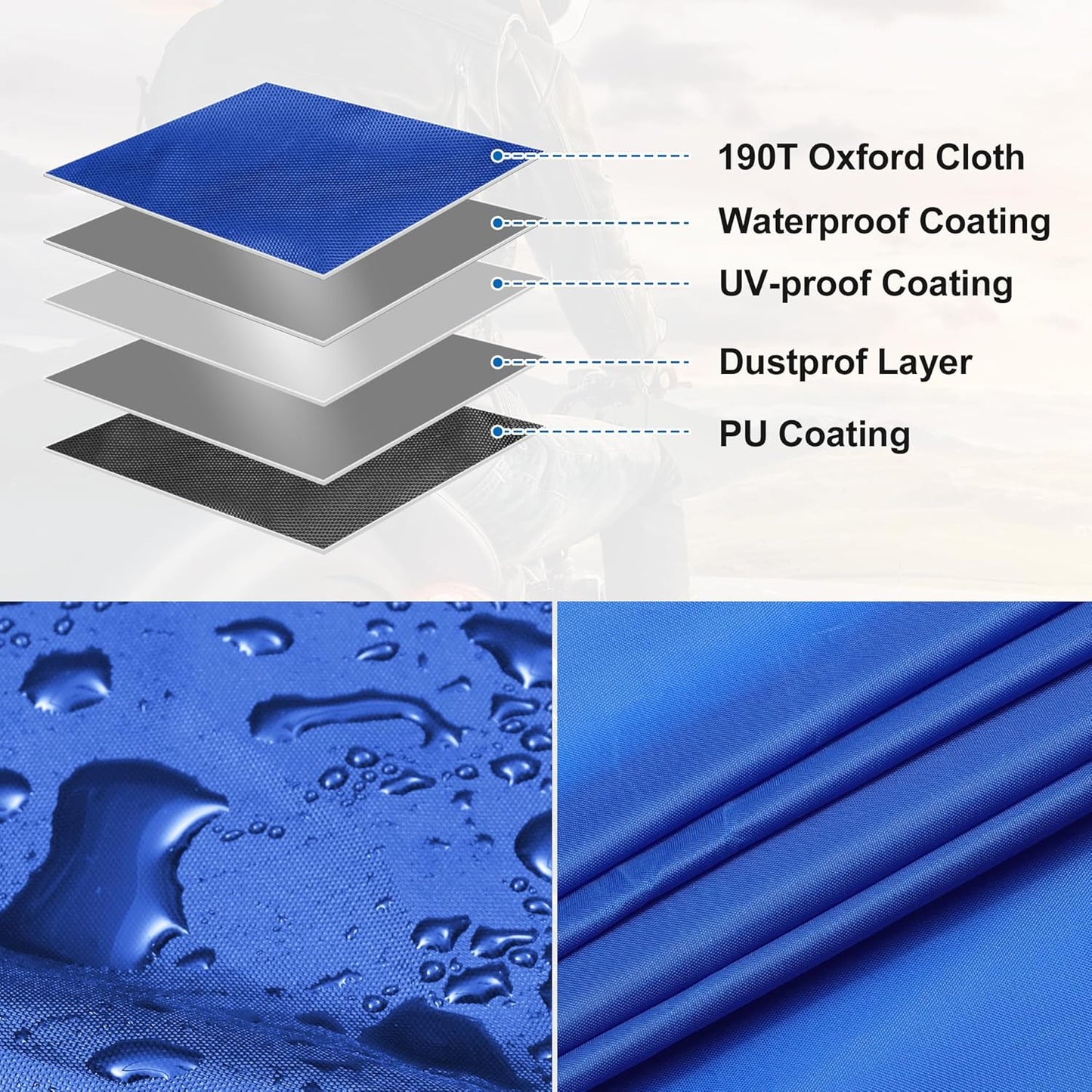 X AUTOHAUX Motorcycle Cover for Harley Davidson for Honda for Suzuki All Season Waterproof Sun Outdoor Protection Motorbike Cover Fits Up to 104.33'' Motorcycles Cover XXL Blue Silver Tone