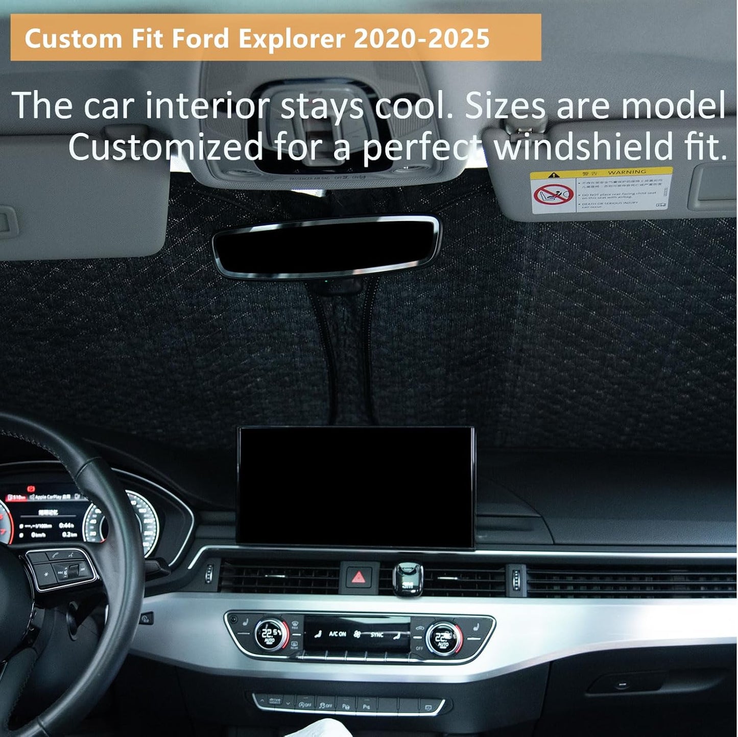 5 Layers Thick Car Windshield Sun Shade for Ford Explorer SUV 2020-2024 2025 - Front Window Sunshade Sun Visor Accessories - Protector Vehicle Reflect UV Sun and Heat