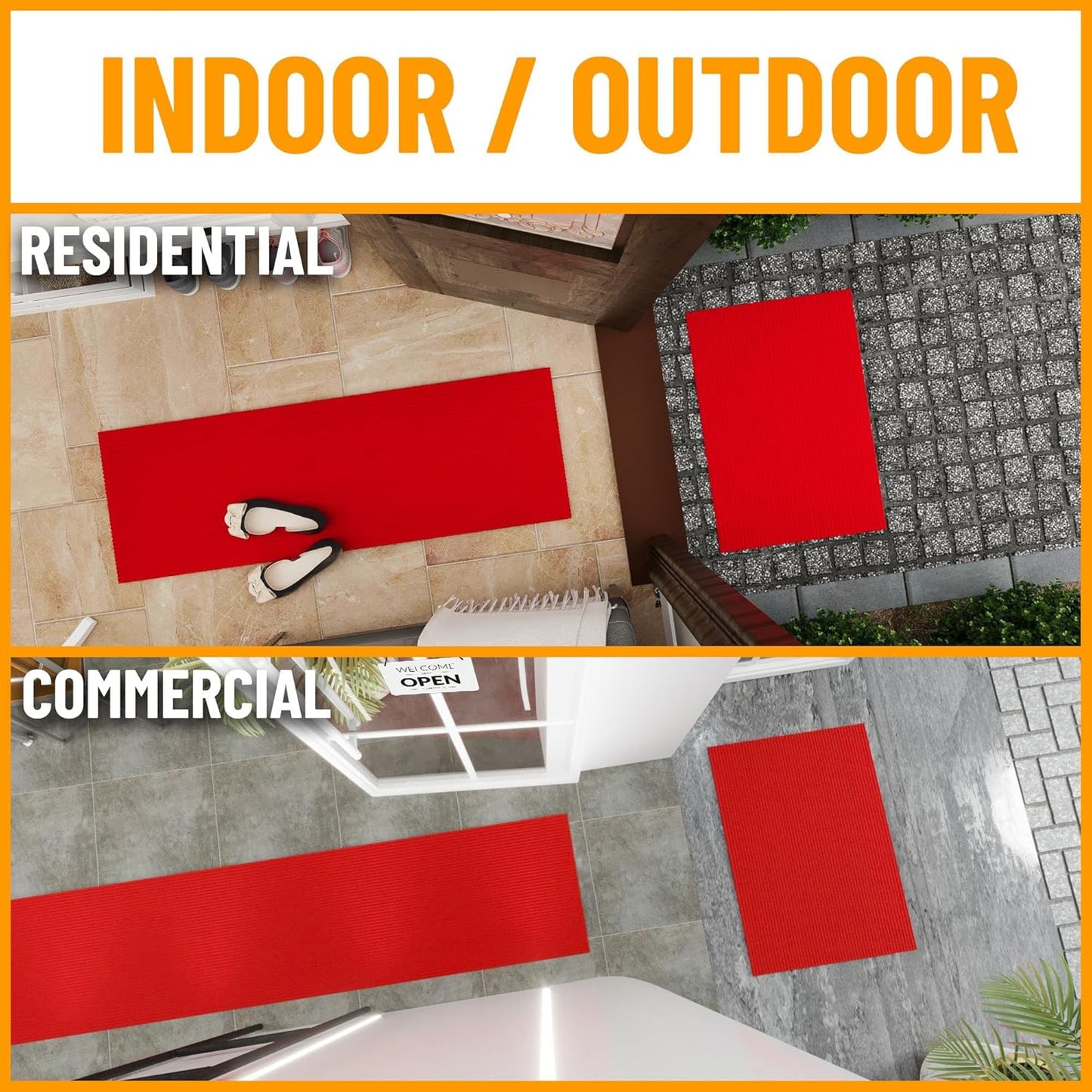 Ottomanson 6' x 6'6" Mud Mat Area Rug Scraper Carpet - Non-Slip, Dirt Trapping for Indoor & Outdoor Use - Ideal for Entryway, Garage, Kitchen, Patio & High-Traffic Areas, Red