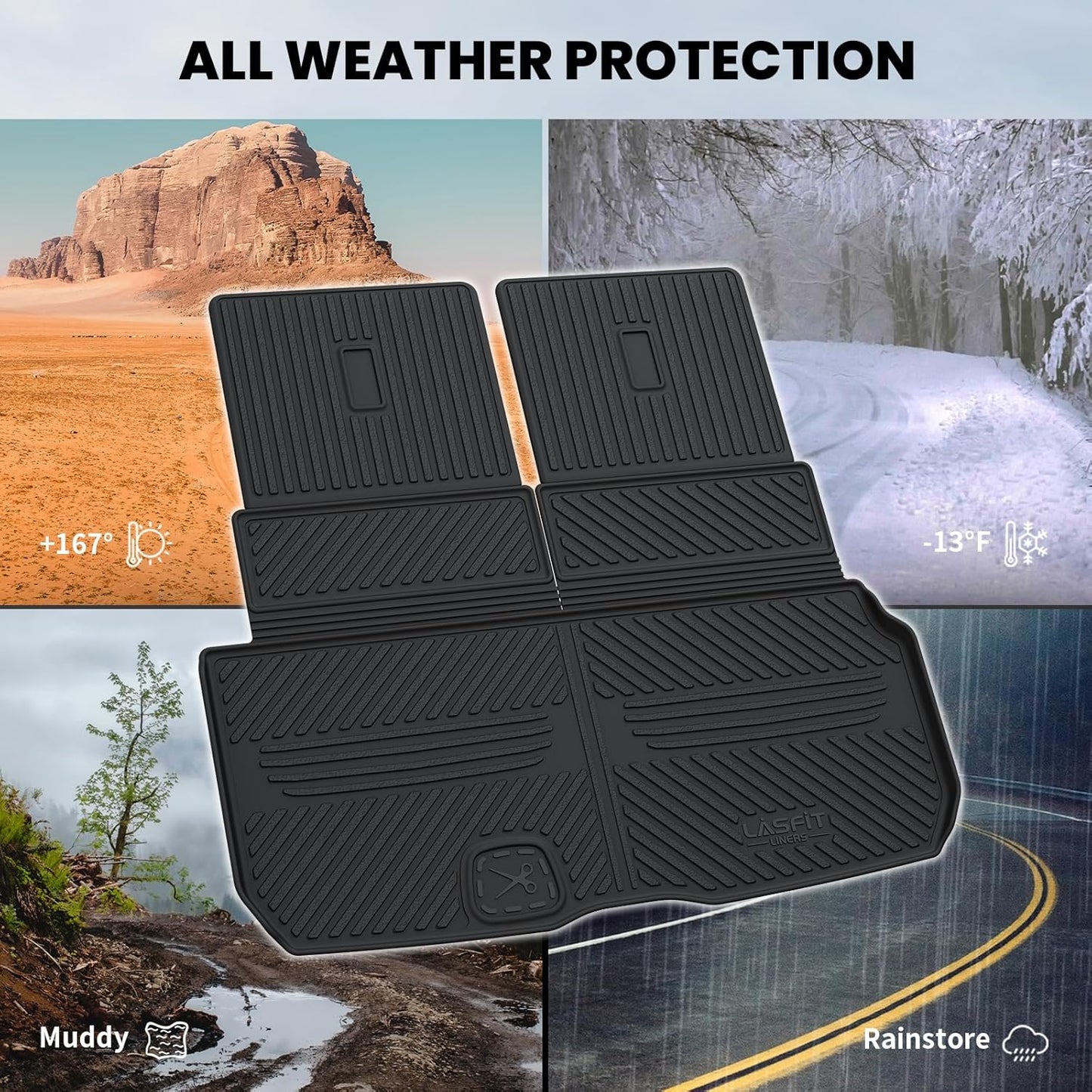 LASFIT Cargo Mat & Backrest Mat for Mercedes Benz GLS 450/580 / 63 AMG 2026 2025 2024 2023 2022 2021 2020, All Weather TPE Waterproof Cargo Liner Custom Fit GLS 2020-2026 Trunk Mat with Seatback