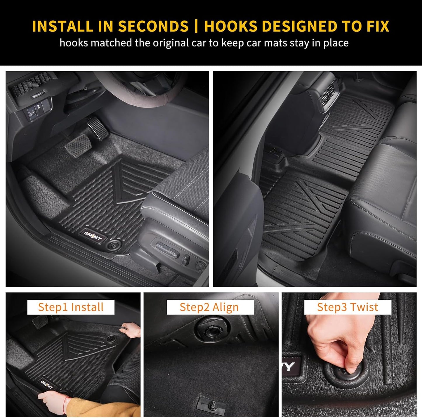 GINOWY- Floor Mats & Cargo Liner for Kia K5 2021-2024 2025 (Only FWD Models) for Hyundai Sonata 2020-2025, TPE All Weather 2024 K5 Car Mats, 2024 Sonata Trunk Mat Non-Slip Durable Black