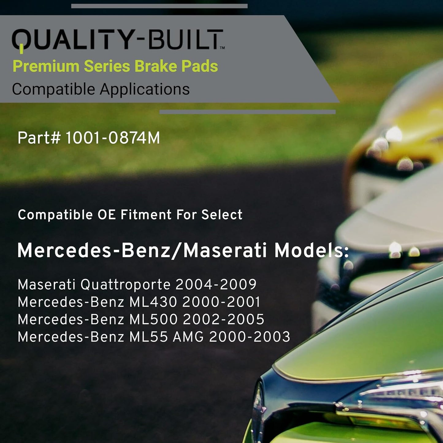 Premium Semi-Metallic Rear Brake Pads (1001-0874M) Compatible with Maserati Quattroporte 2009-2004, Mercedes-Benz ML55 AMG 2003-2000, ML430 2001-2000, ML500 2005-2002
