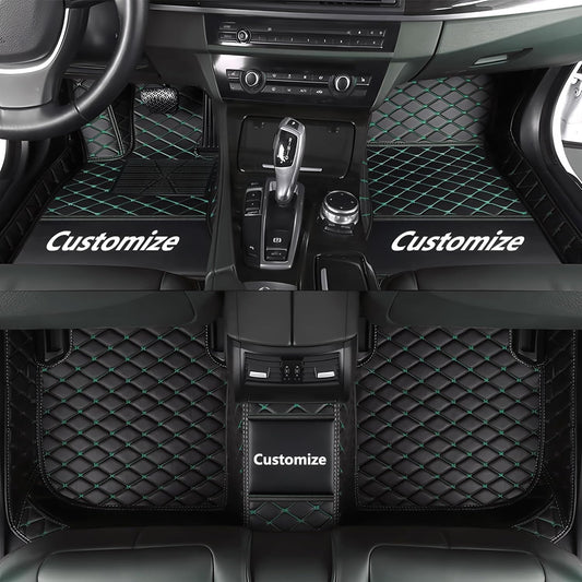 Custom Personalized Floor Mats for Cars，Luxury Full Coverage All Car Floor Mats，Anti-Slip Leather Car Mat Set ，Custom Floor Mats for 99% of Cars, Trucks & SUVs. (Black Green)