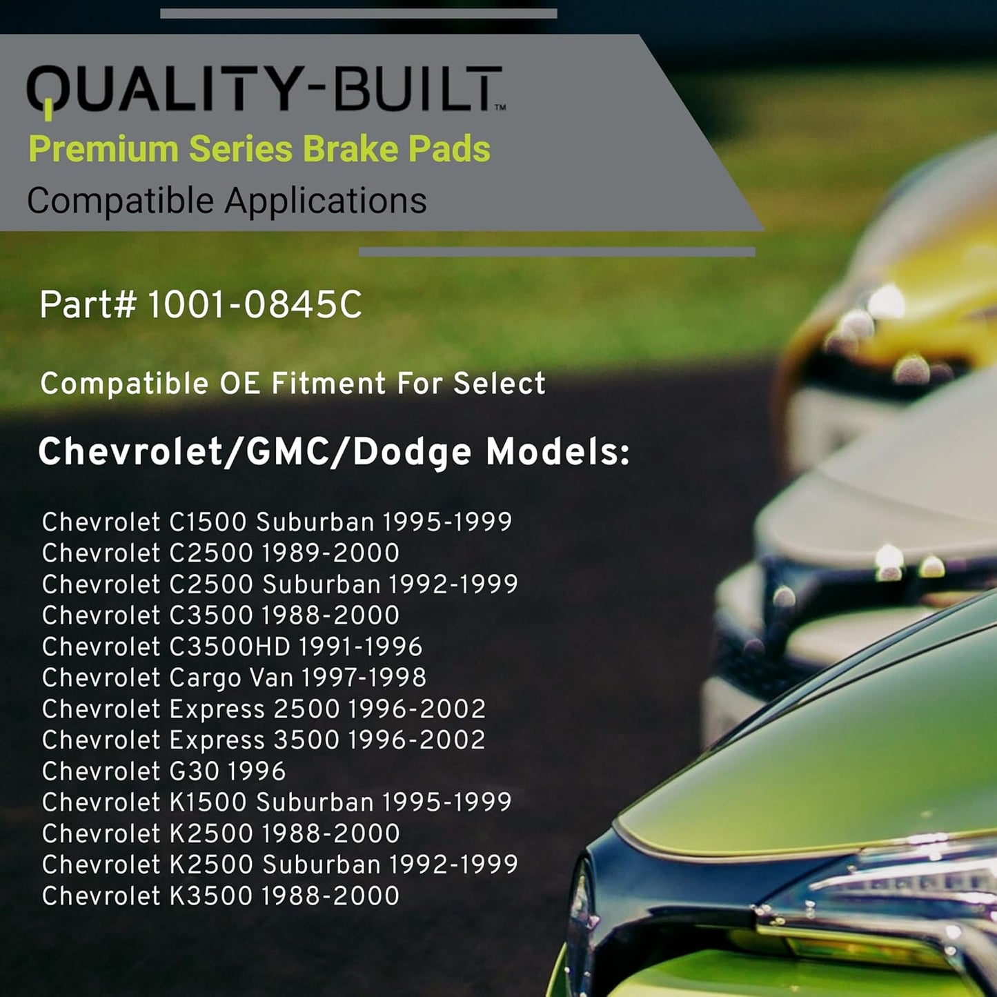 Premium Ceramic Front Brake Pads (1001-0845C) Compatible with 1988-2002 Chevrolet/Dodge/GMC (C1500/C2500/C3500/C3500HD/Cargo Van/Express 2500/Express 3500/G30/G3500/K1500/K2500 & More)