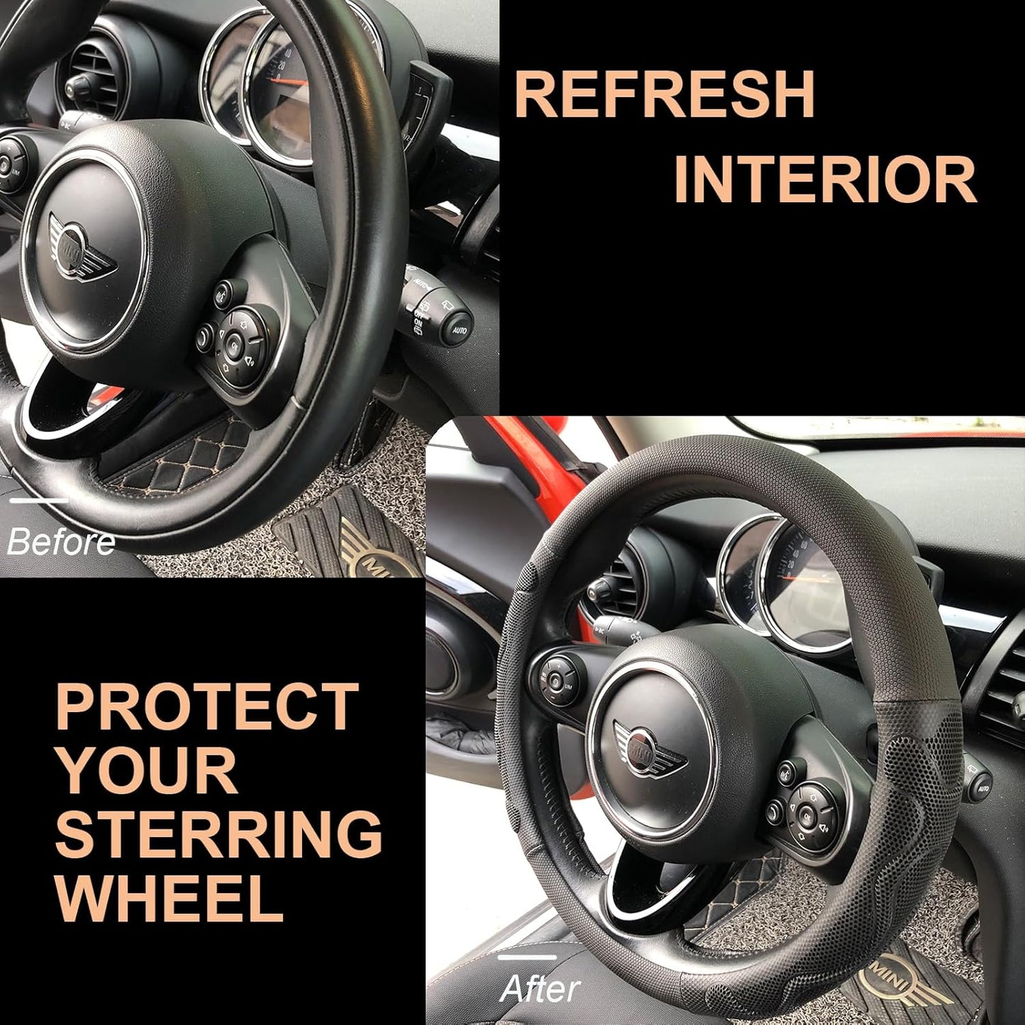 PINCTROT Large Size Comfy Grip Steering Wheel Cover, Anti-Slip Design, 15.5-15.75 Inch(Silicone Black)