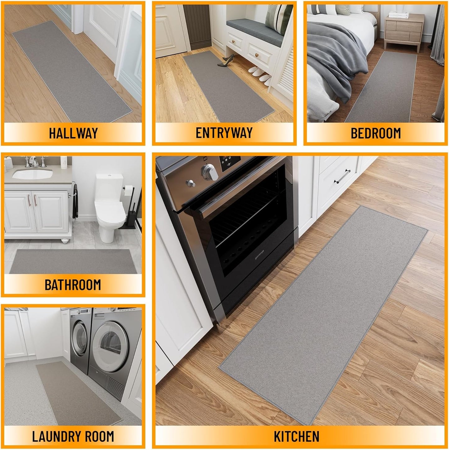 Ottomanson Hallway Runner Rug 2'2" x 6' Non Slip Solid Area Rugs Easy to Clean Laundry Rug Runner Durable & Pet Friendly Floor Carpet Runners for Hallways Entryway Living Room Kitchen, Gray