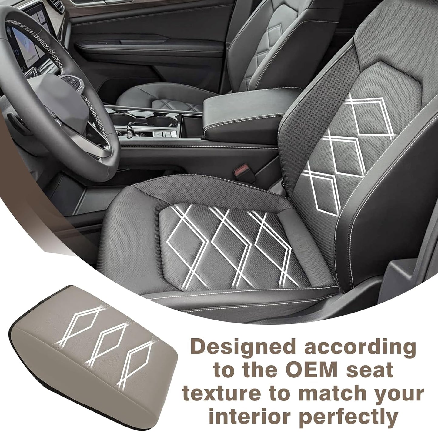 Muslogy for 2024 2025 Atlas Center Console Pad Armrest Cover Protector Vegan Leather Extra Soft Interior Accessories Armrest Box Lid Pad Compatible with Volkswagen Atlas Accessories(V1_Light Gray)