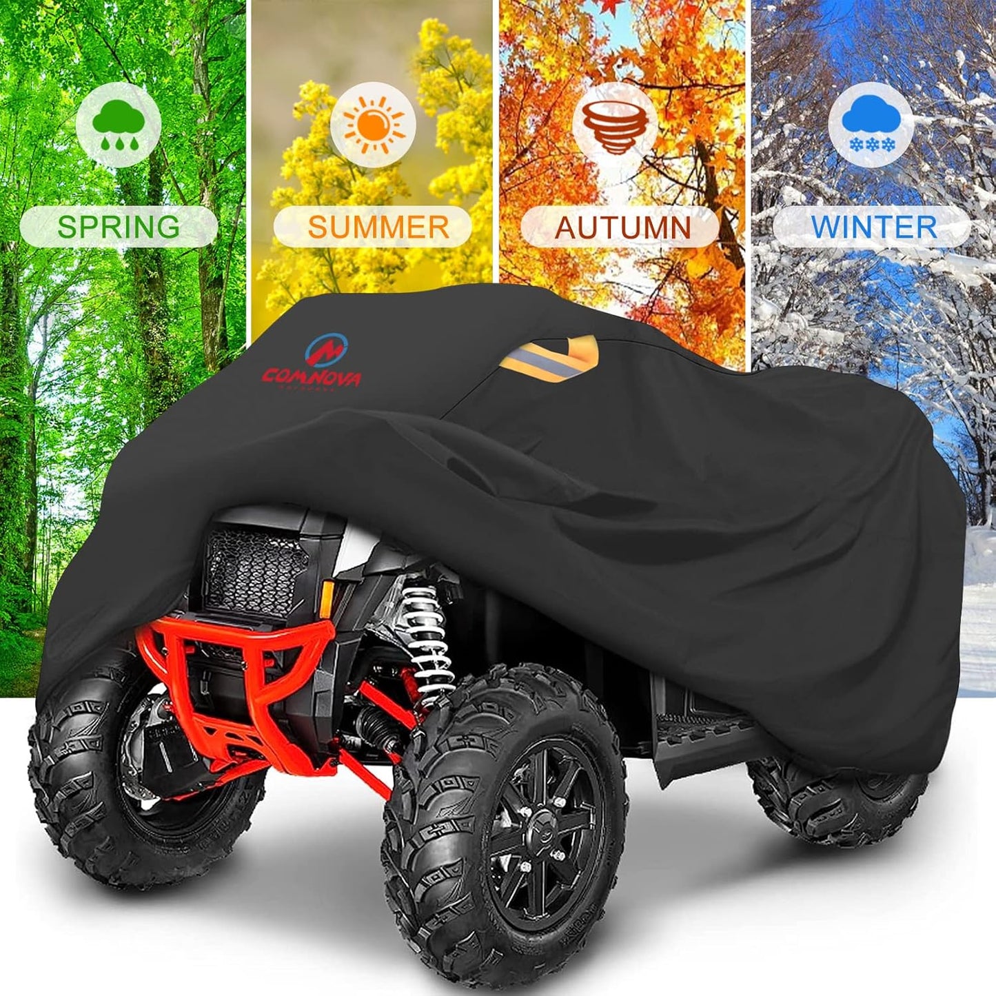 Comnova ATV Cover for 4 Wheelers - 88 Inch ATV Covers 600D Heavy Duty & Waterproof, Outdoor Four Wheeler Quad Cover All Weather Large for Polaris, Kawasaki, Arctic Cat, Honda, Yamaha and More