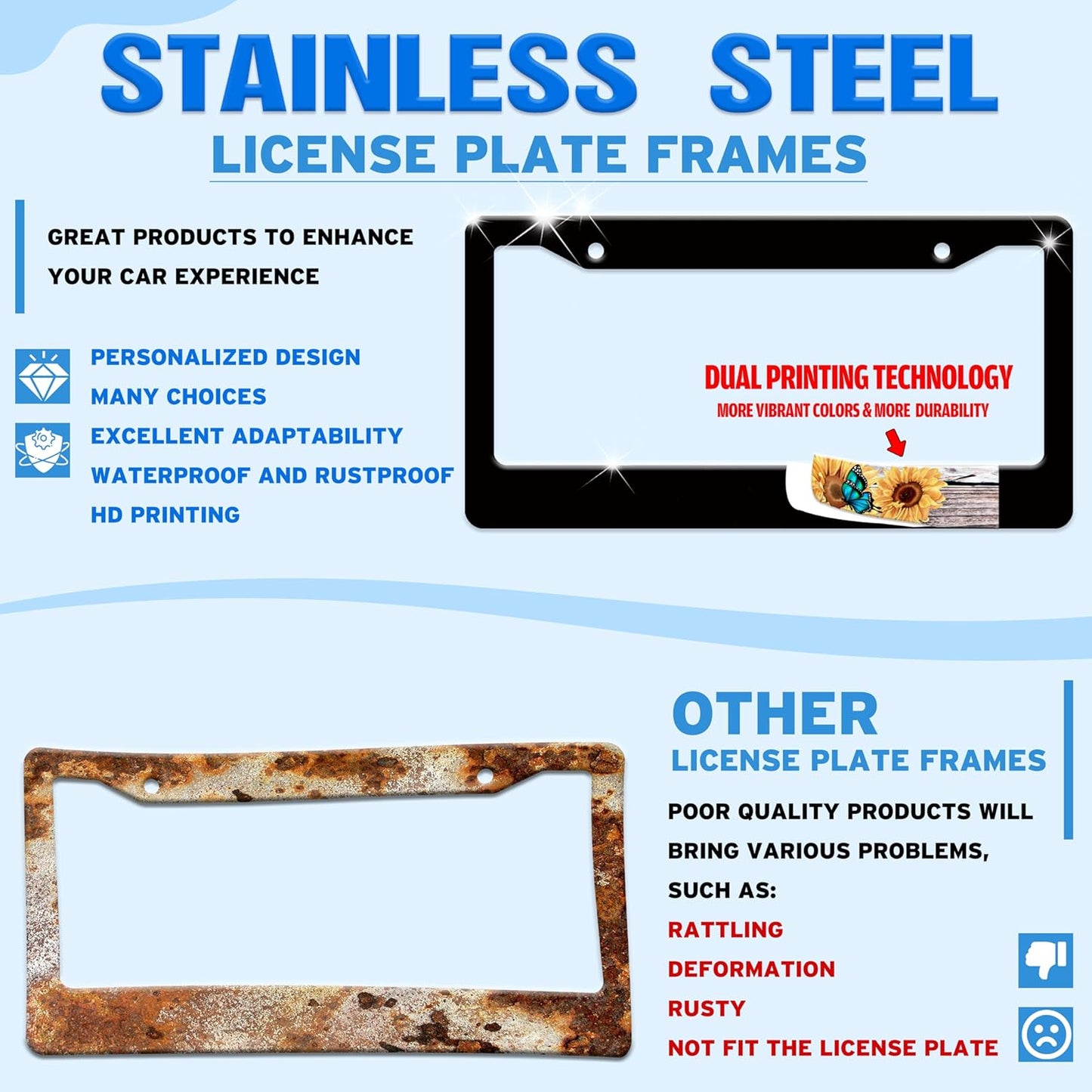 Turtle License Plate Frame Beach Shell Animal License Plate Holder for Front or Rear Car Tags Stainless Steel Funny Car Decoration with Screws 6.3 X 12.2 in