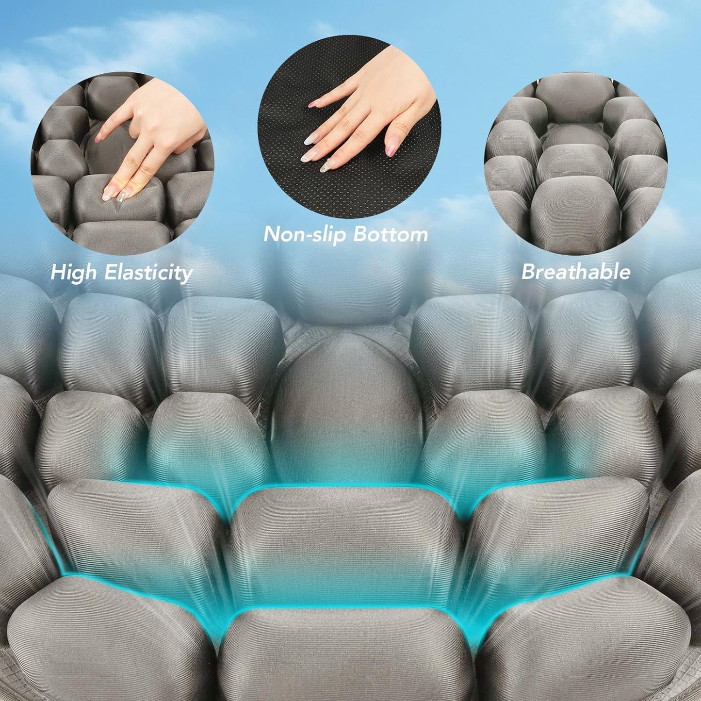 Travel Seat Cushion, 3D Air Inflatable Pressure Relief Cushion for Hemorrhoid and Tailbone Pain Relief, Optimal Support for Long Sitting in Car, Air Travel, Office Chairs, Home Living (Grey)