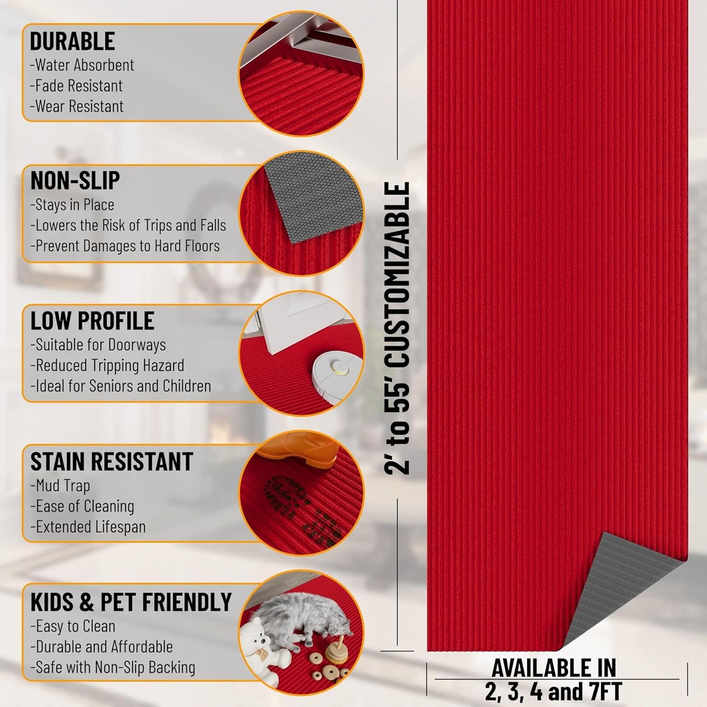 Ottomanson 3'11" x 18' Hallway Runner with Scraper Pile - Extra Durable Non-Slip Rug Mat for Indoor & Outdoor Use - Ideal for Kitchen, Entryway & Garage - High-Traffic Carpet, Red