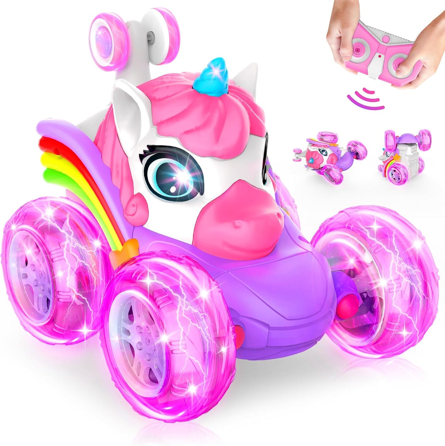 ZIZZ RC Cars for Girl Age 4-8 - Pink Remote Control Car for Girls, RC Stunt Car 360° Rotating Crawler with Headlights Cars Toys for 4 5 6 7 8+ Year Old Girl-Birthday