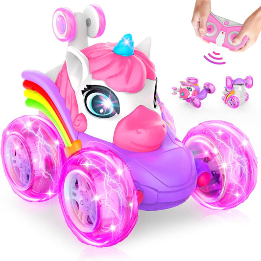 ZIZZ RC Cars for Girl Age 4-8 - Pink Remote Control Car for Girls, RC Stunt Car 360° Rotating Crawler with Headlights Cars Toys for 4 5 6 7 8+ Year Old Girl-Birthday