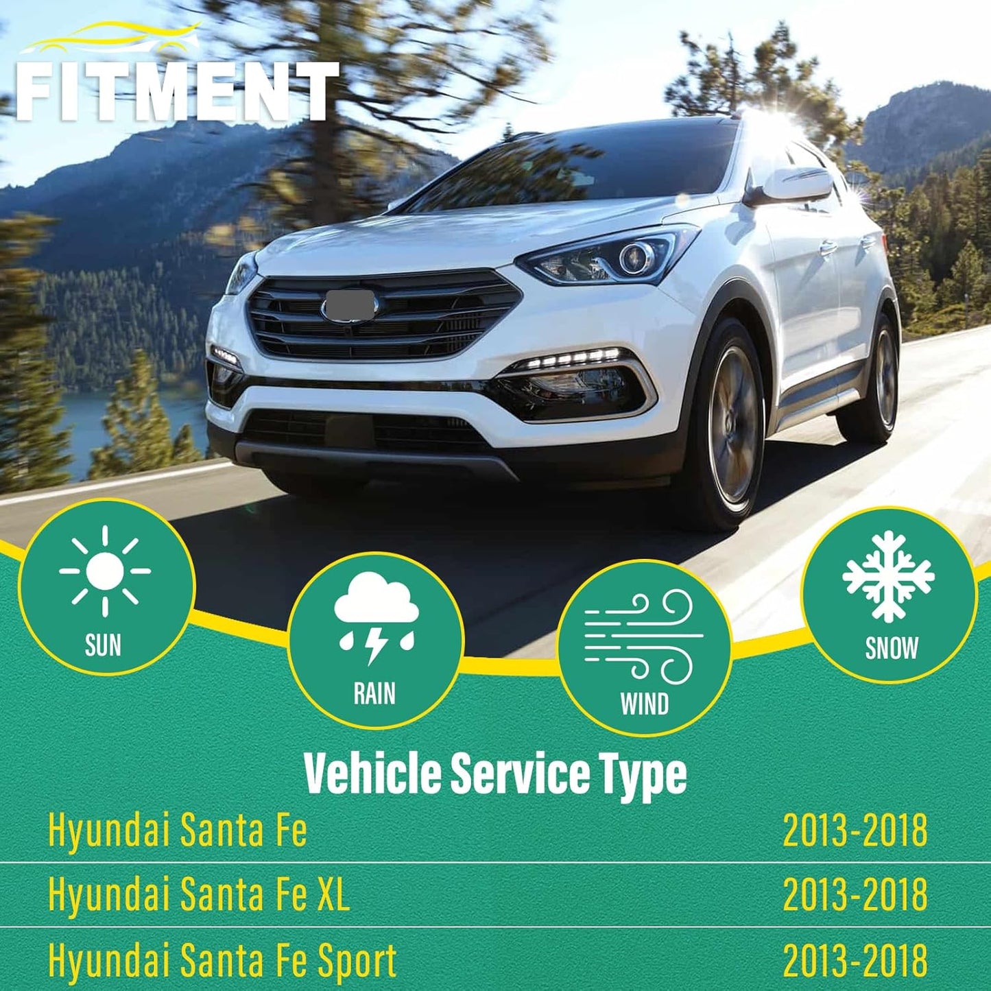 26" 14" 13" Windshield Wiper Blades Replacement for Hyundai Santa Fe 2013 2014 2015 2016 2017 2018 Hyundai Santa Fe Sport XL Premium All Weather Front Rear Wipers Set - OEM Quality (Pack of 3)