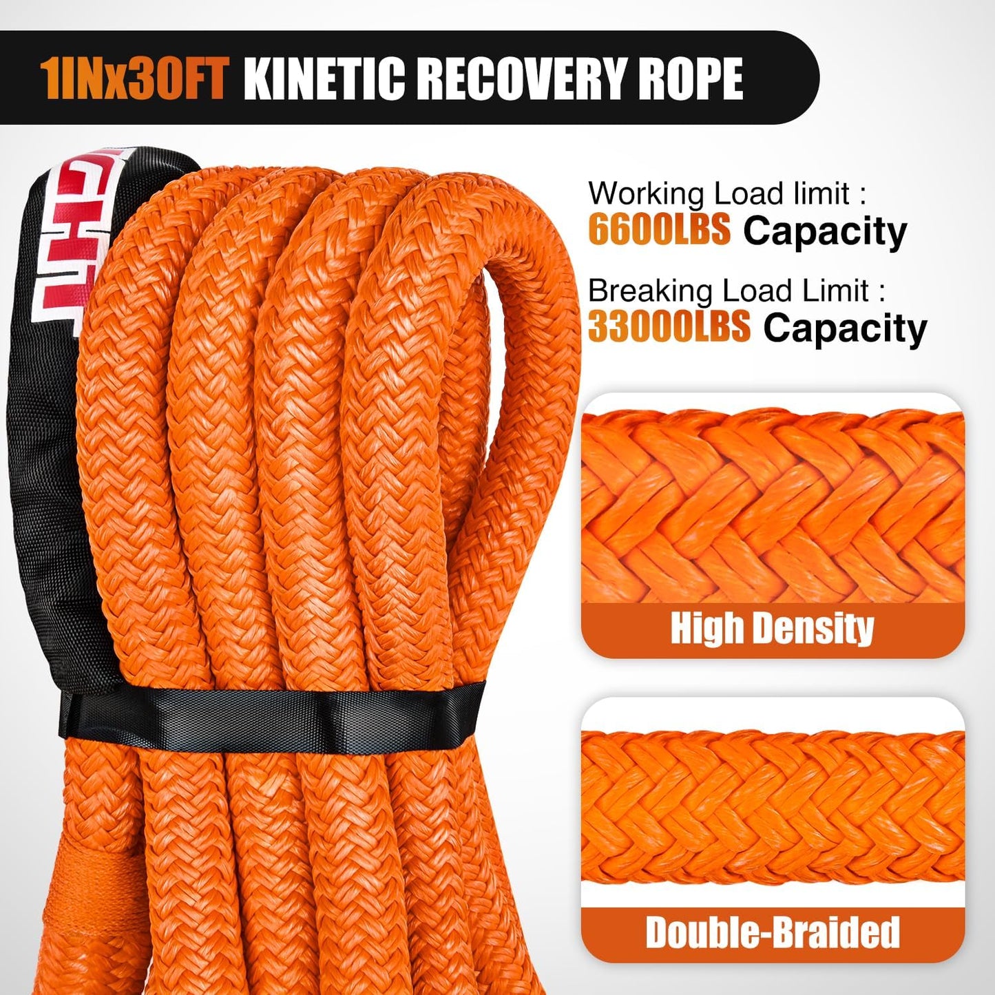 Nilight Kinetic Recovery Rope 33000 LBS 1" x 30ft Snatch Strap Heavy Duty Offroad Towing Starp Kit Vehicle Recovery kit for UTV ATV SUV Truck Car Jeep Tractor